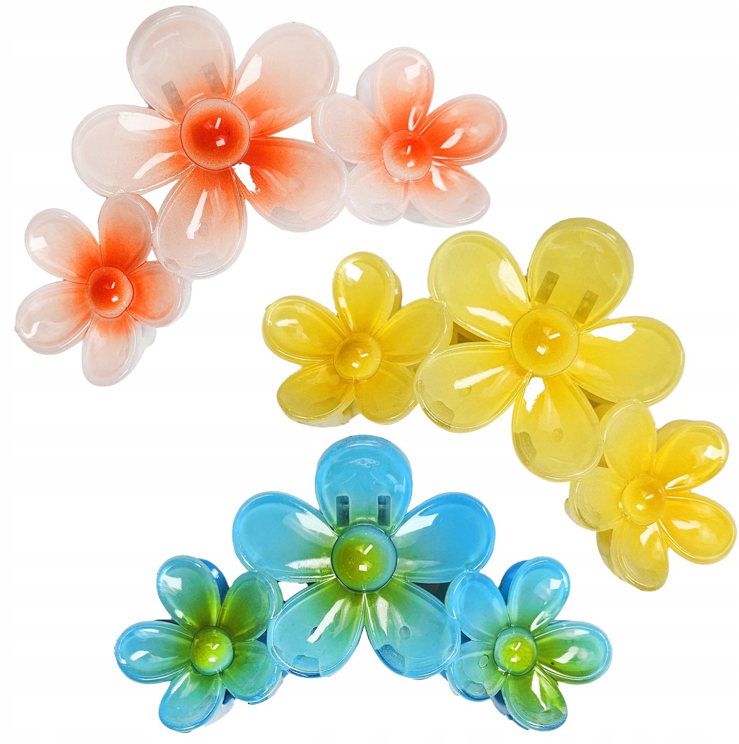 Klammen Set 3 Stuks Bloemen Haarclip - Oranje, Geel, Blauw