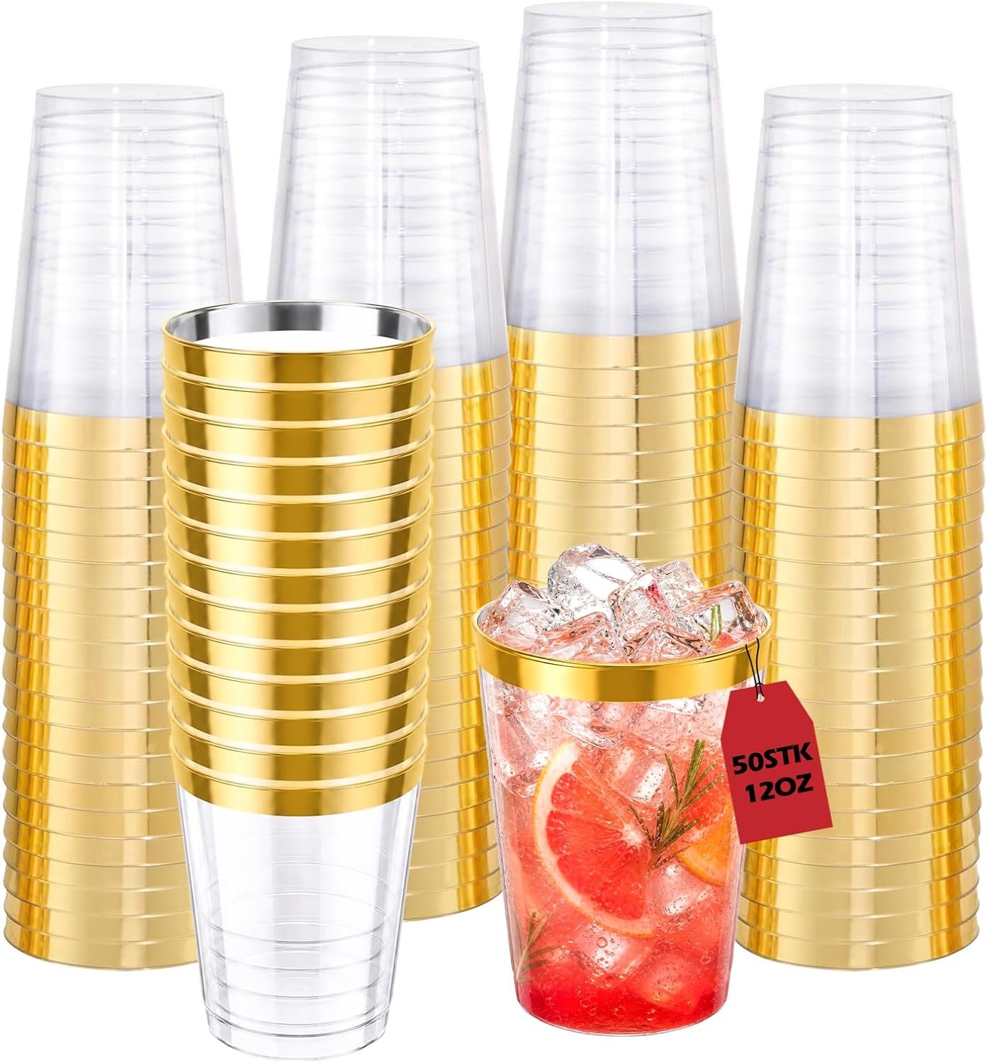 50 stuks plastic bekers, 350 ml, hard plastic bekers, herbruikbaar, transparante partybekers voor drankfeesten - ShopVlot