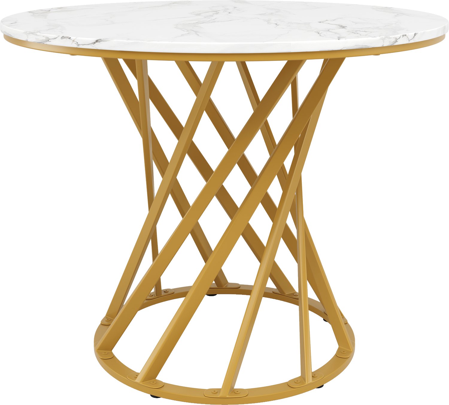 SONNENH Eettafel - Marmerlook en metalen poten - 80 x 80 x 76 cm - Wit/goudkleurig