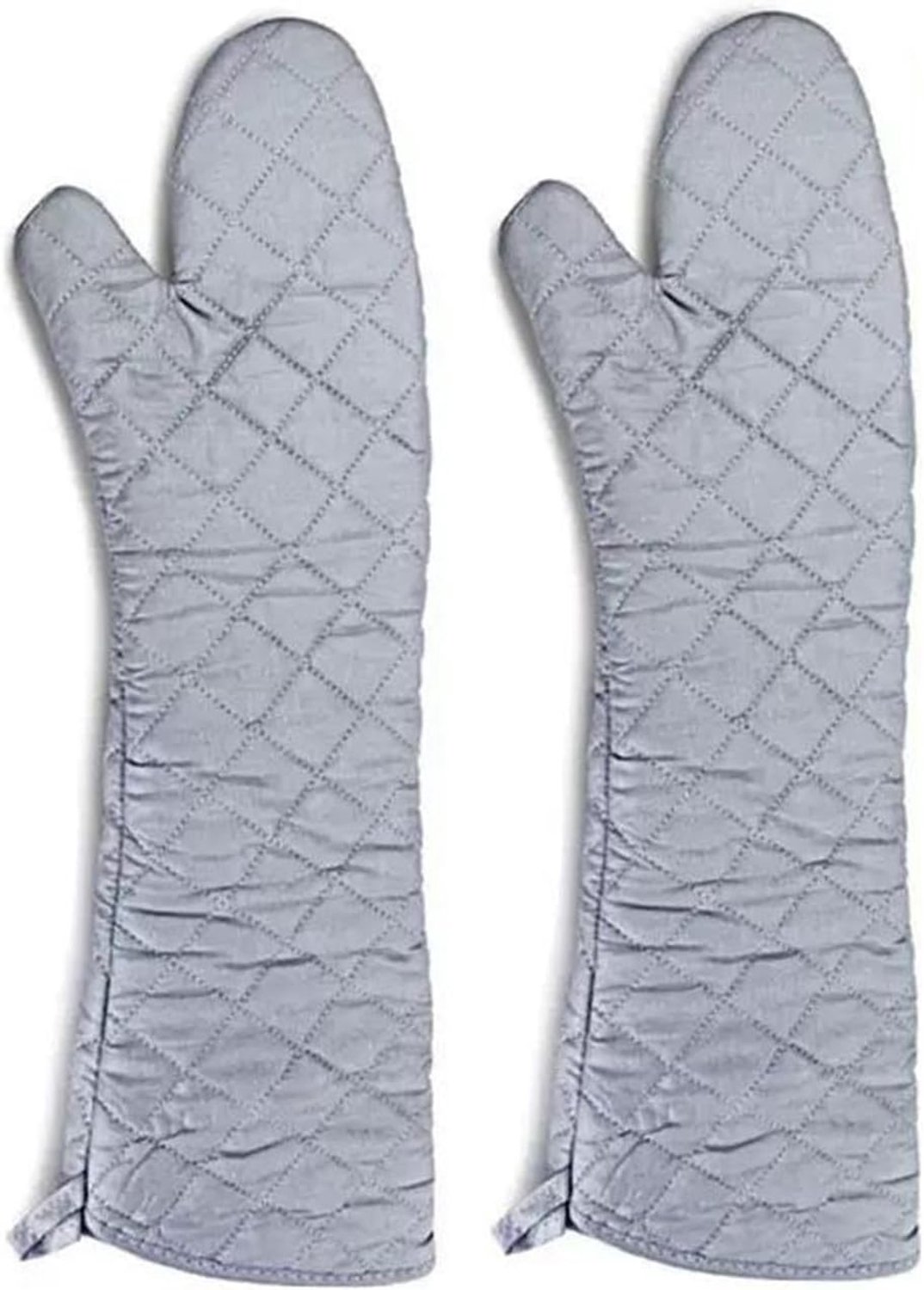 Extra lange hittebestendige ovenwant met katoenvoering - Dikke handschoenen voor koken, bakken en BBQ (61 cm, zilver - 1 paar)