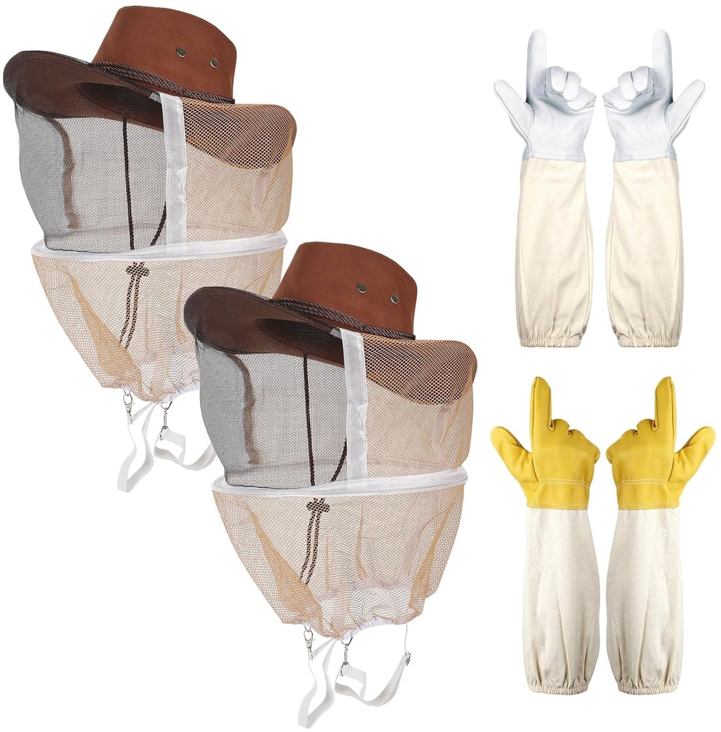 Set van 2 imkerhoeden met sluier en trekkoord, ideale bijenbescherming, inclusief imkerhandschoenen en accessoires