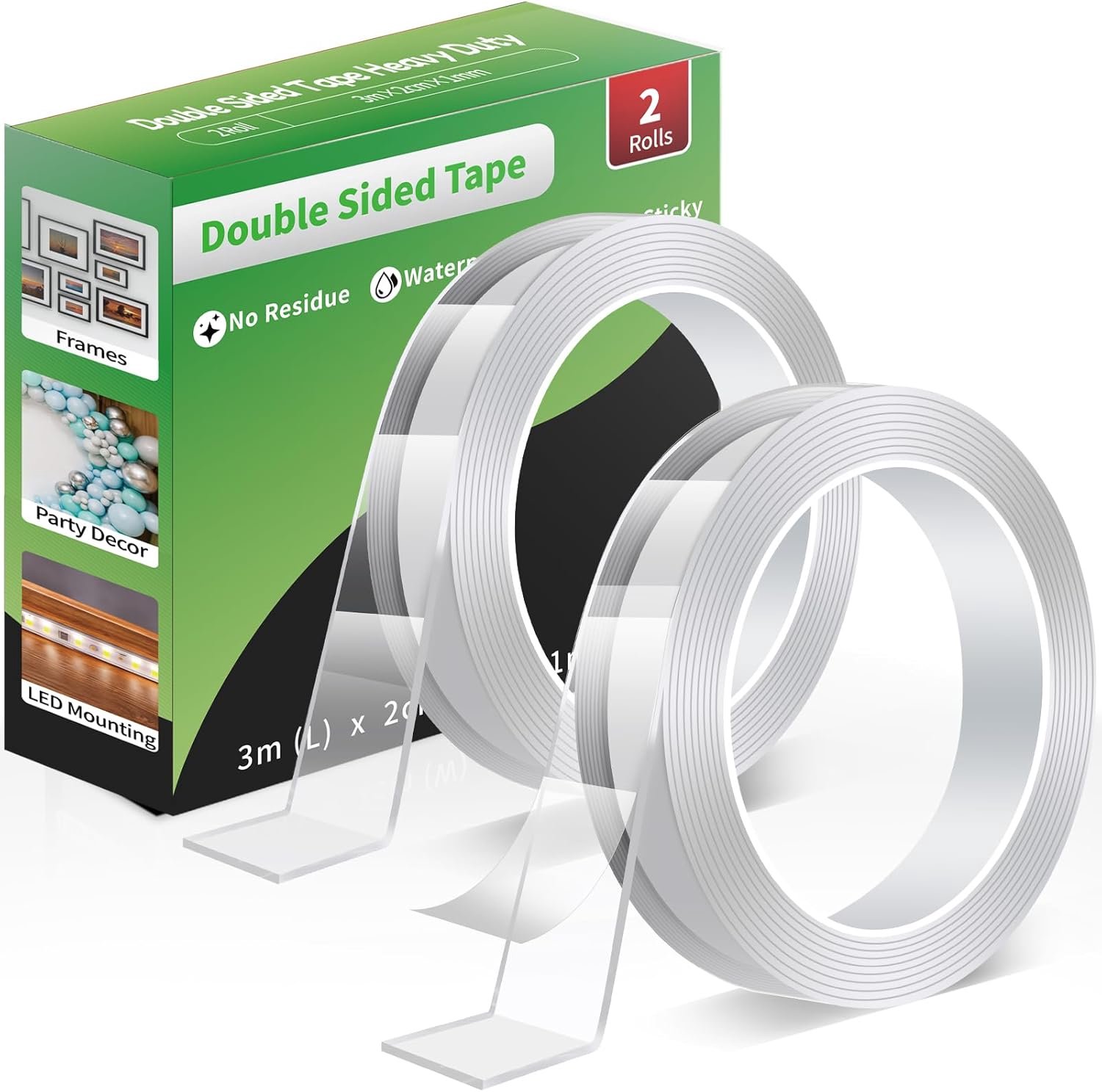 SnelShoppen - Dubbelzijdige Tape Heavy Duty, Verwijderbare Nano-Lijmstrips, Transparante Montagetape voor Posters, Muurbevestiging, Tapijt 2 Rollen (3