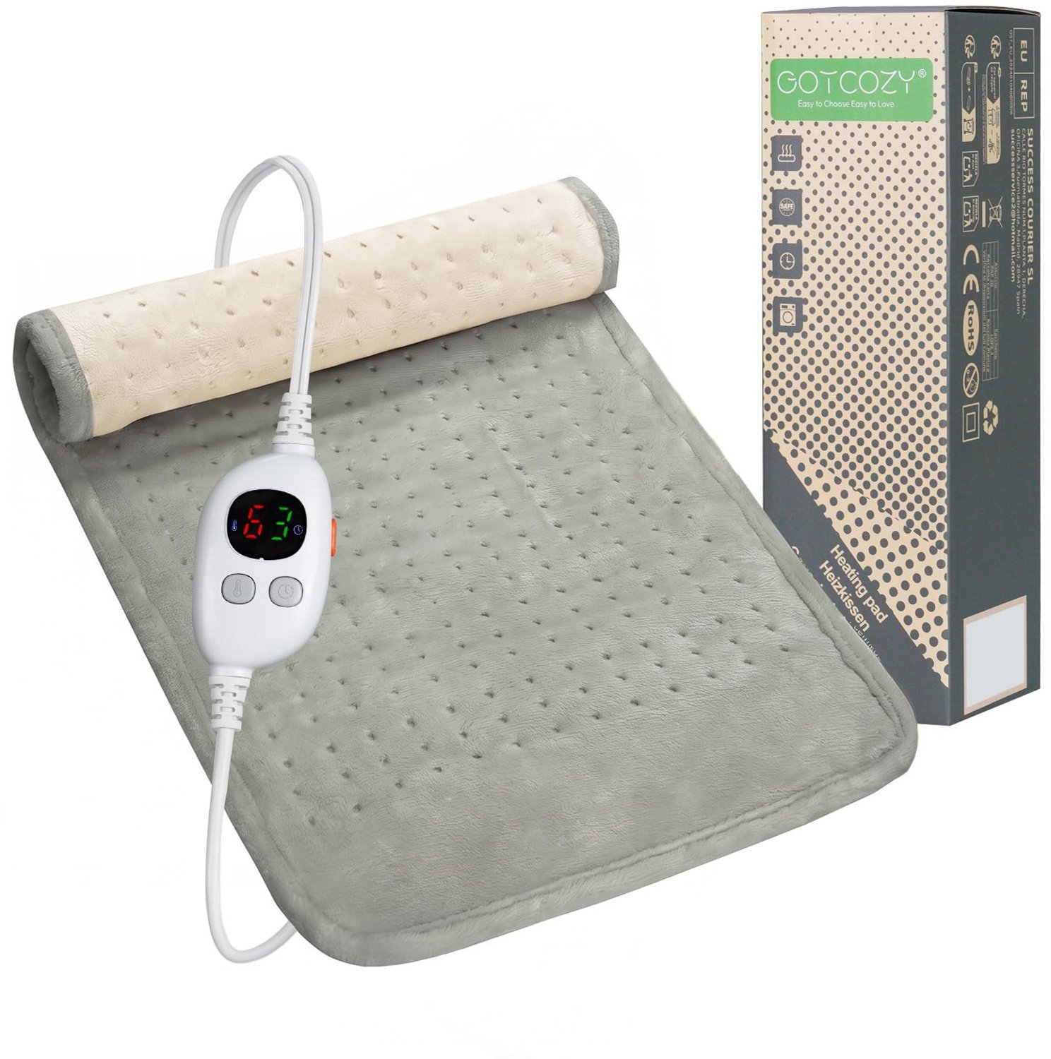 GOTCOZY Elektrisch Verhitingskussen met automatische 30×60 cm Grijs - ShopVlot