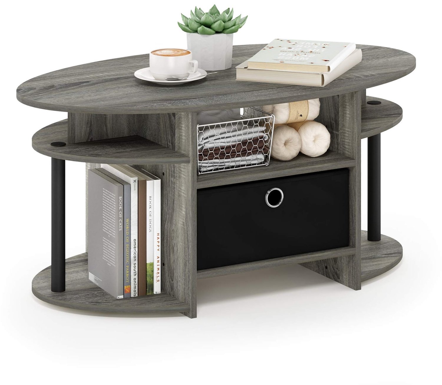 Duraxl Salontafel ovaal - 89,9 x 41,7 x 50 cm - Zwart Grijs