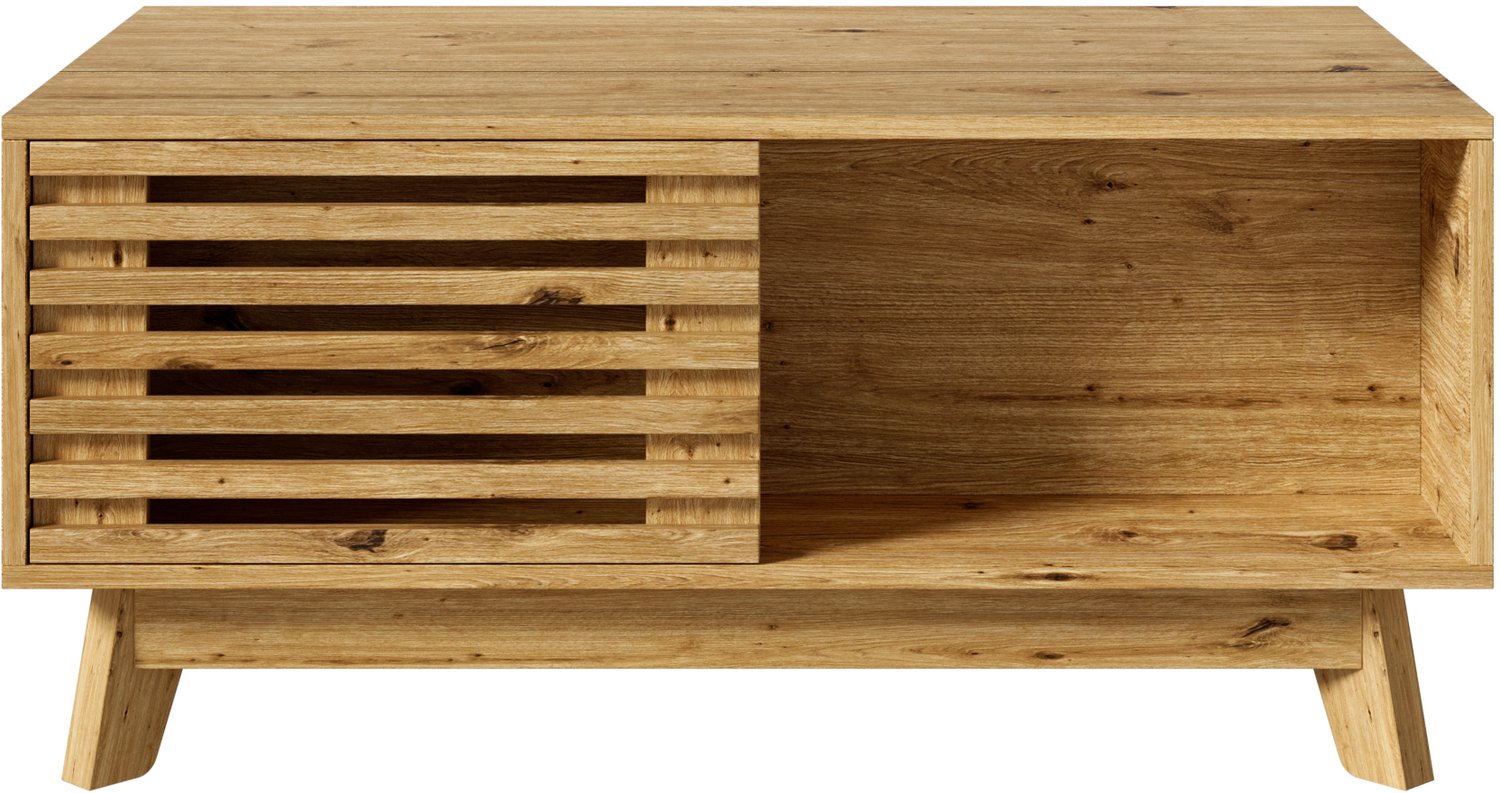 SONNENH Salontafel met liftblad en verschuifbare lamellendeur - Naturel houtlook - 90 x 55 cm