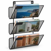Tijdschriftenrek muur - 3 vakken - metaal - zwart