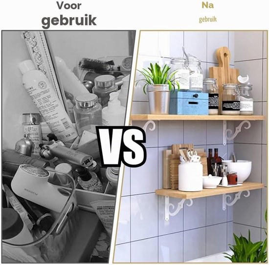 Vintage witte plankensteunen van gietijzer - Set van 4 stevige en decoratieve plankenhouders — afbeelding 2