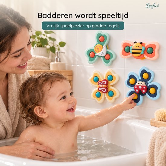 Leefico Fidget Spinners Baby met Zuignap XL - Badspeelgoed Baby - Sensorisch Speelgoed - Set van 4 Stuks van Leefico — afbeelding 5