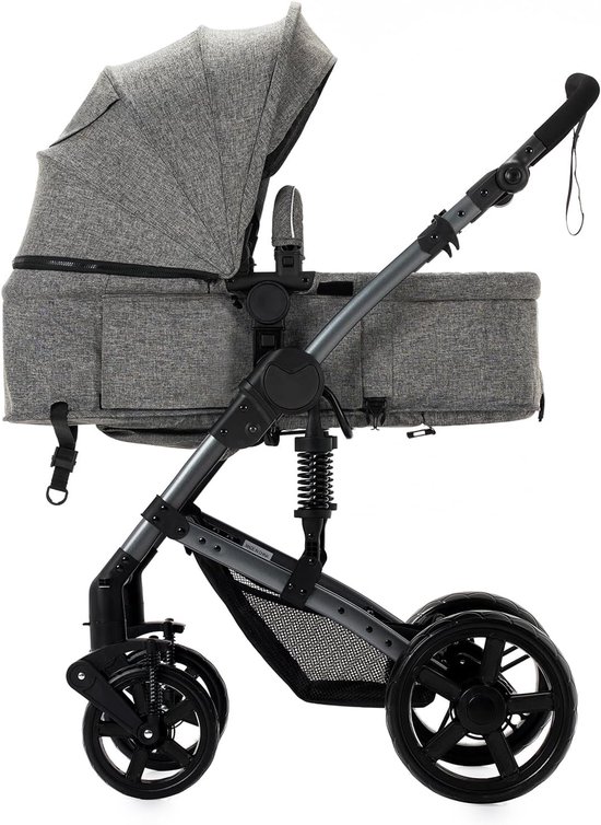 3-in-1 kinderwagen - babywagen met autostoel - verstelbare rugleuning - veiligheidsharnas - luxe uitvoering - grijs — afbeelding 5