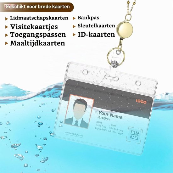 Badge Lanyard met ID Houder en Retractable Badge Reel, Ronde Lanyard Clip voor Sleutels en ID Kaarten, Gouden Kleur, Ideaal voor Kantoor en Evenementen — afbeelding 3