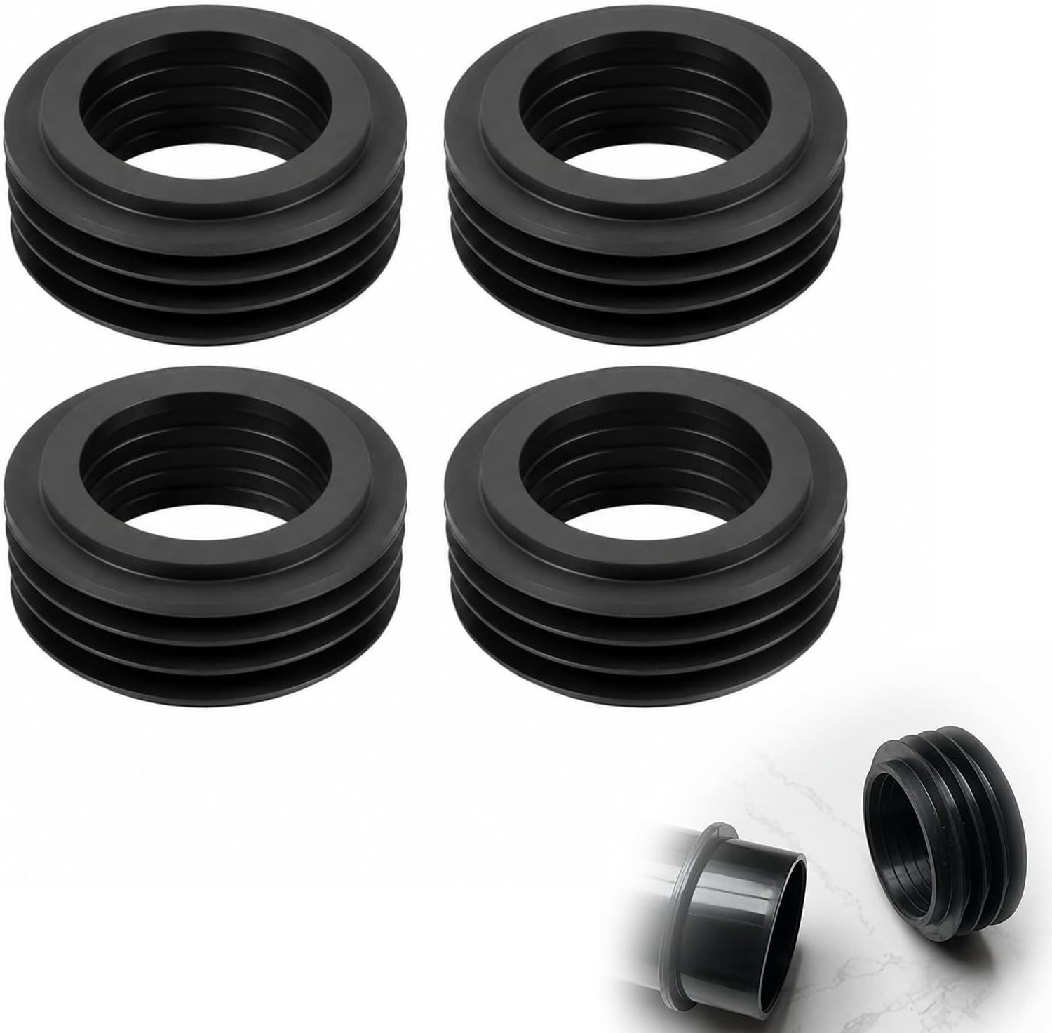 Rubber afdichting voor inbouwwasbak, binnendiameter 36-45 mm, buitendiameter 60 mm, hoogte 26 mm, geschikt voor afvoerbuizen en toiletinstallaties, duurzame rubberen verbinding