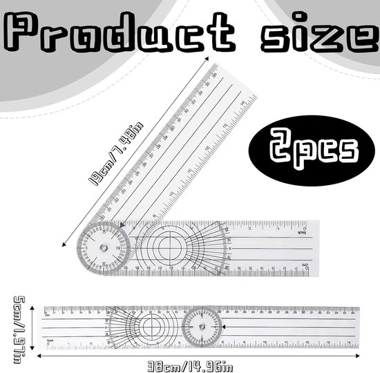 Goniometer 2 Stuks - Hoekmeter - Hoekmeter Fysiotherapie - PVC - Transparant - Duurzaam Materiaal — afbeelding 5