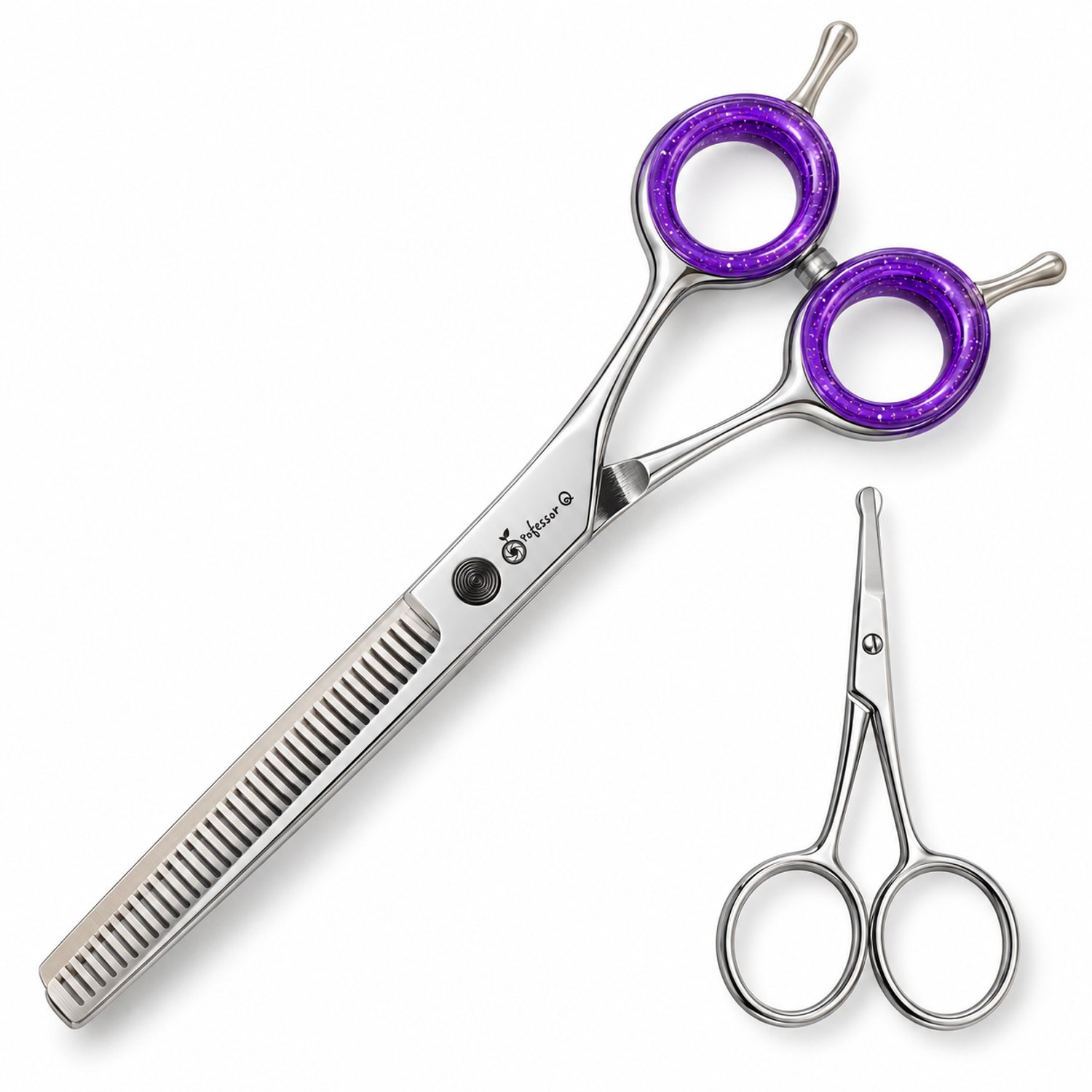 Professor Q Hondentrimset - Effileerschaar 18,5 cm Paars - Potenschaar Zilver - 2-delig