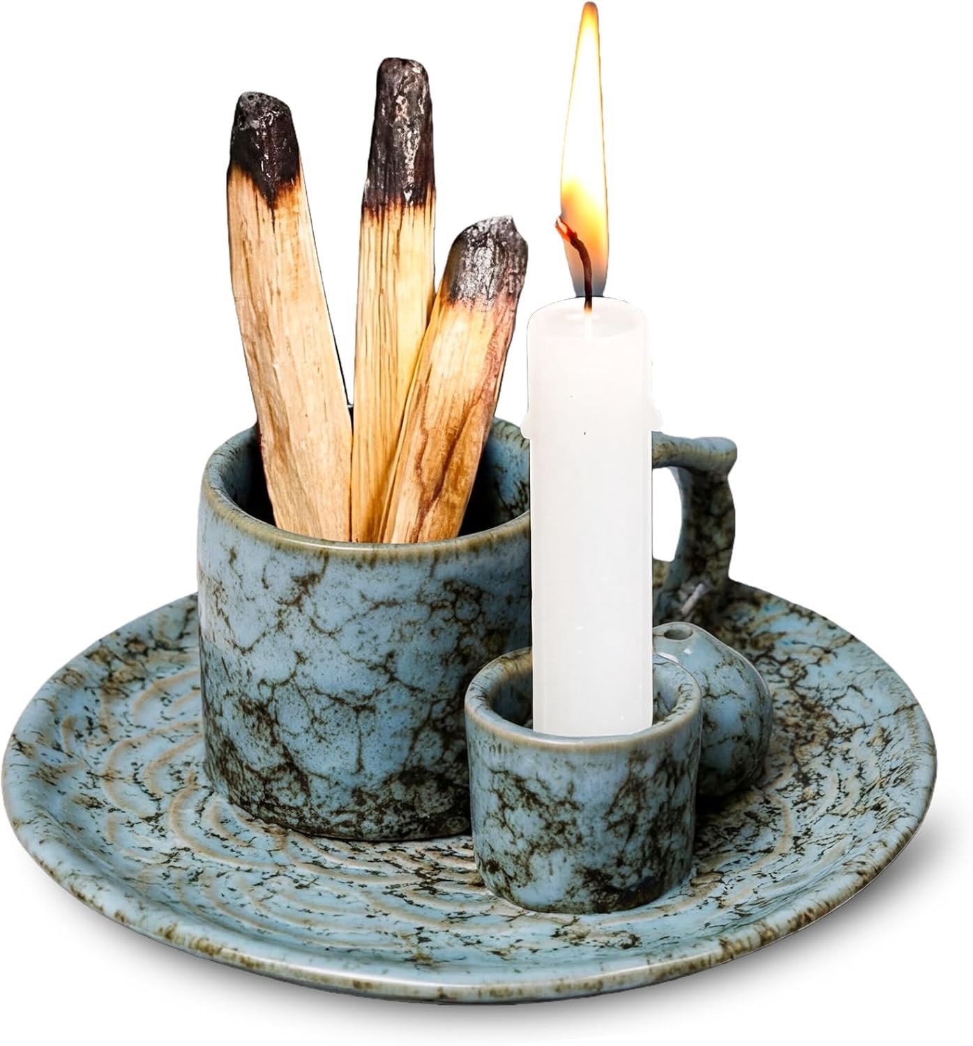 SnelShoppen - ZONSUSE Classic Style Ceramic Incense Holder - Witte 4-in-1 Rookplateau voor Palo Santo, Salie, Wierookstokjes en Wierookconen - Perfect