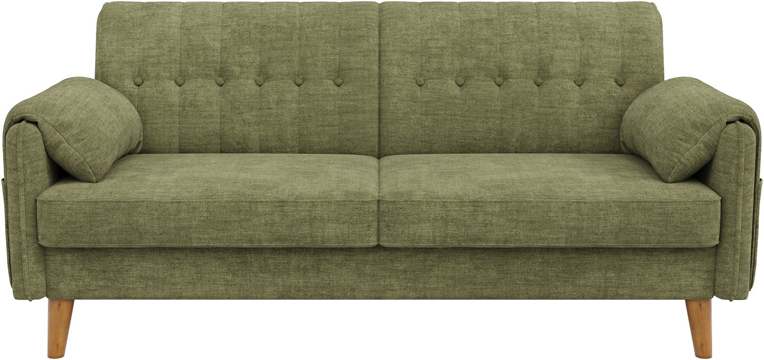 SONNENH 2-zits bank met houten poten - Chenille - 161,5 cm - Groen