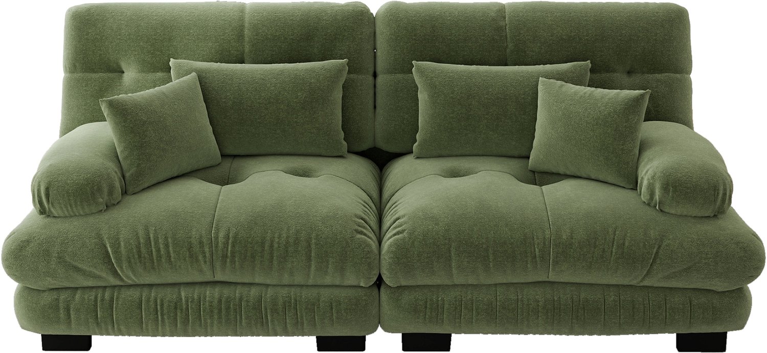 SONNENH 2-zitsbank - Chenille bekleding - Inclusief sier- en lendenkussens - 220 cm - Groen