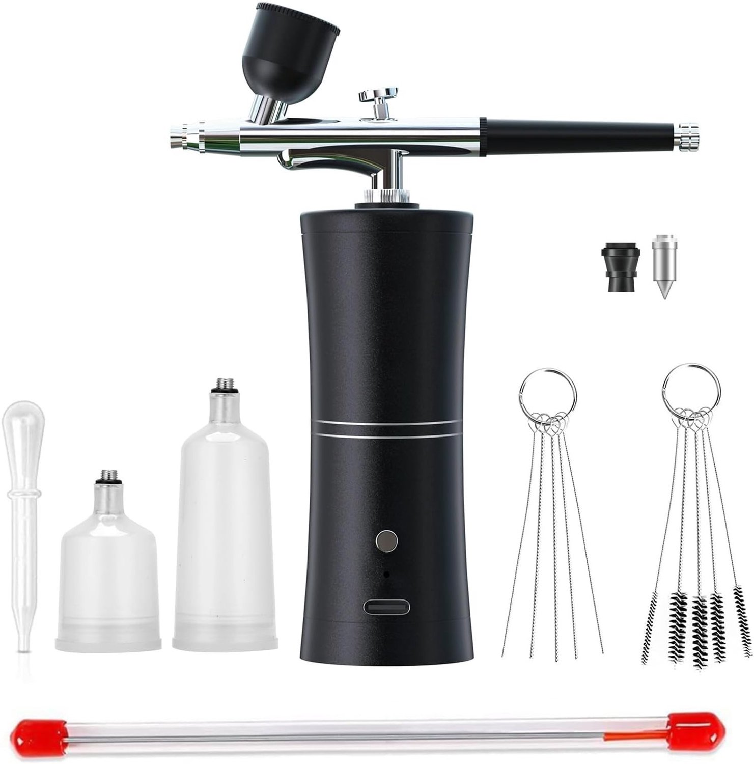 Draadloze airbrush set met 900 mAh batterij, 3 niveaus van 18-25 psi, 0.2 mm nozzle en 3 verwisselbare potjes voor gedetailleerd werk, nagels, make-up en modelbouw