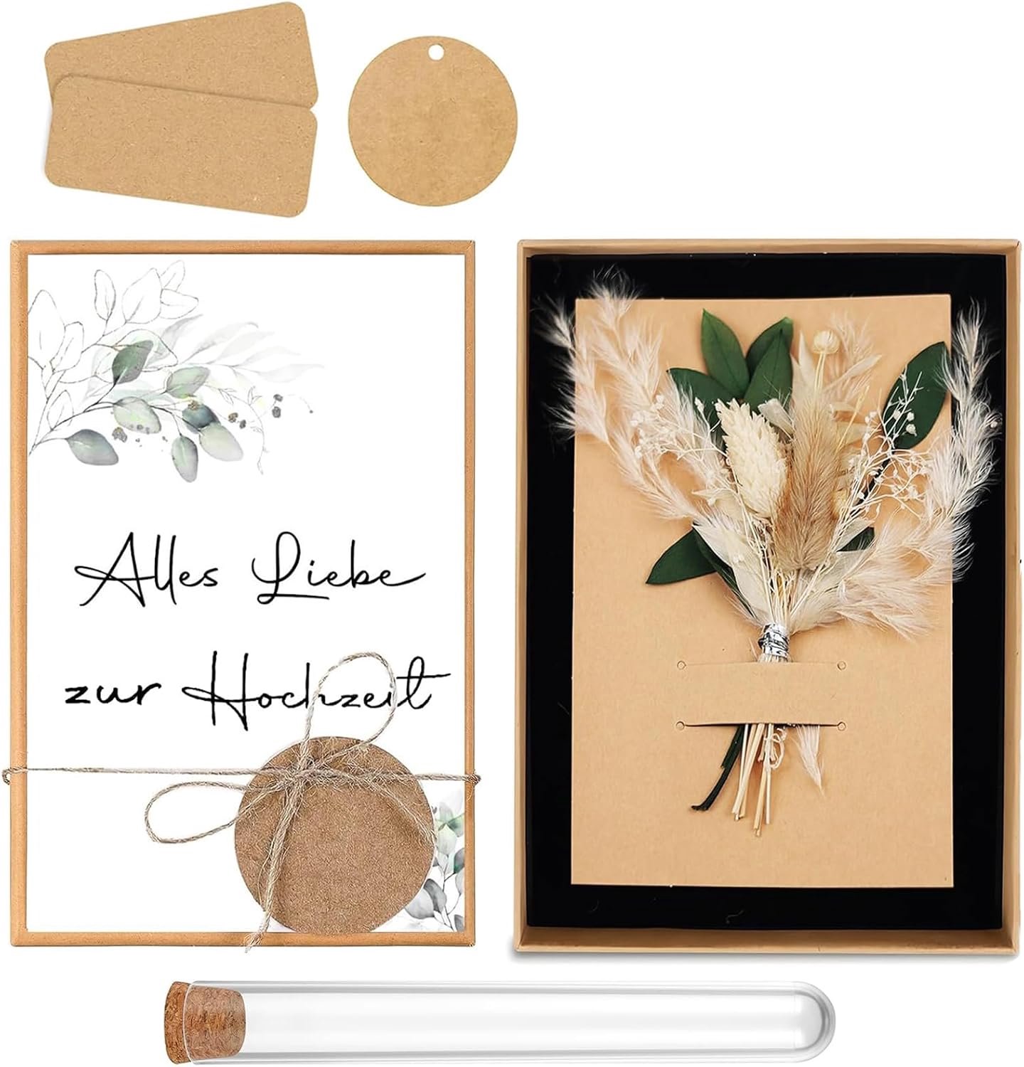 Bruiloft geldgeschenkset, huwelijksgeschenken voor bruidspaar, geldcadeau, inclusief droogbloemen, huwelijkscadeau - ShopVlot