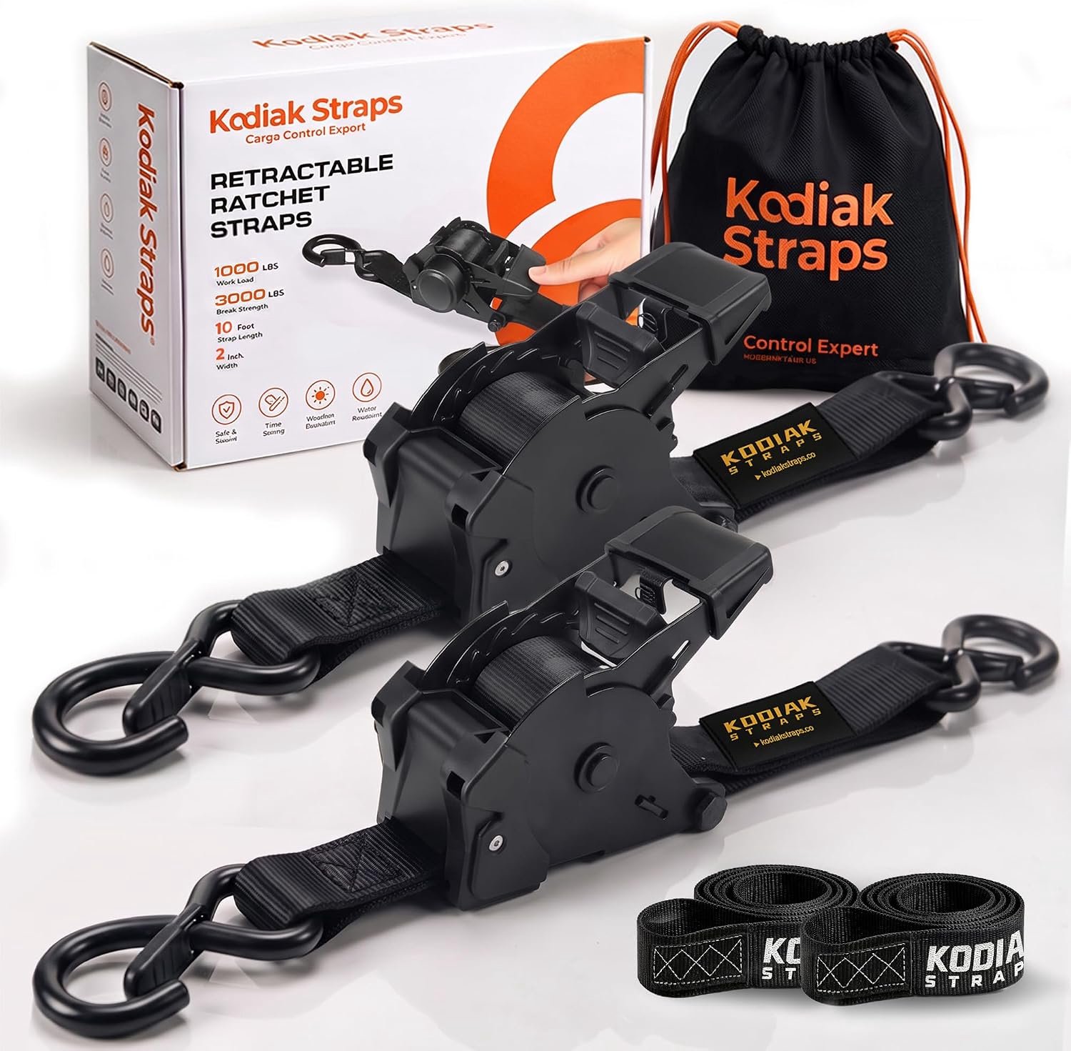 Retractable Ratchet Straps 61cm x 3.05m, 1.35kg Tensile Strength, Heavy Duty Ratchet Straps with Easy Release for - ShopVlot
