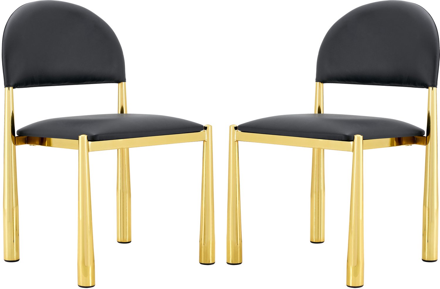 SONNENH Eetkamerstoelen set van 2 met halfronde rug - PU-kunstleer - zwarte bekleding - goudkleurige metalen poten Zwart / Goudkleurig