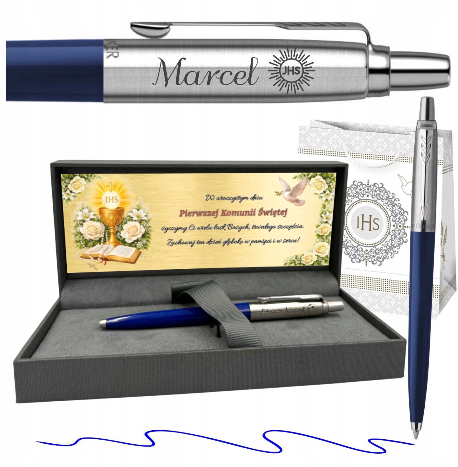 Parker Jotter Blauwe Pen met Gravure - Communie Cadeau