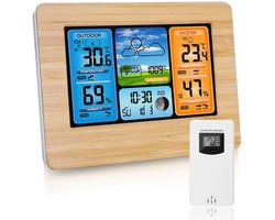 Konesky Weerstation draadloos, digitale barometer buitentemperatuur binnen, wekker, luchtdruk (ivoor) - ShopVlot
