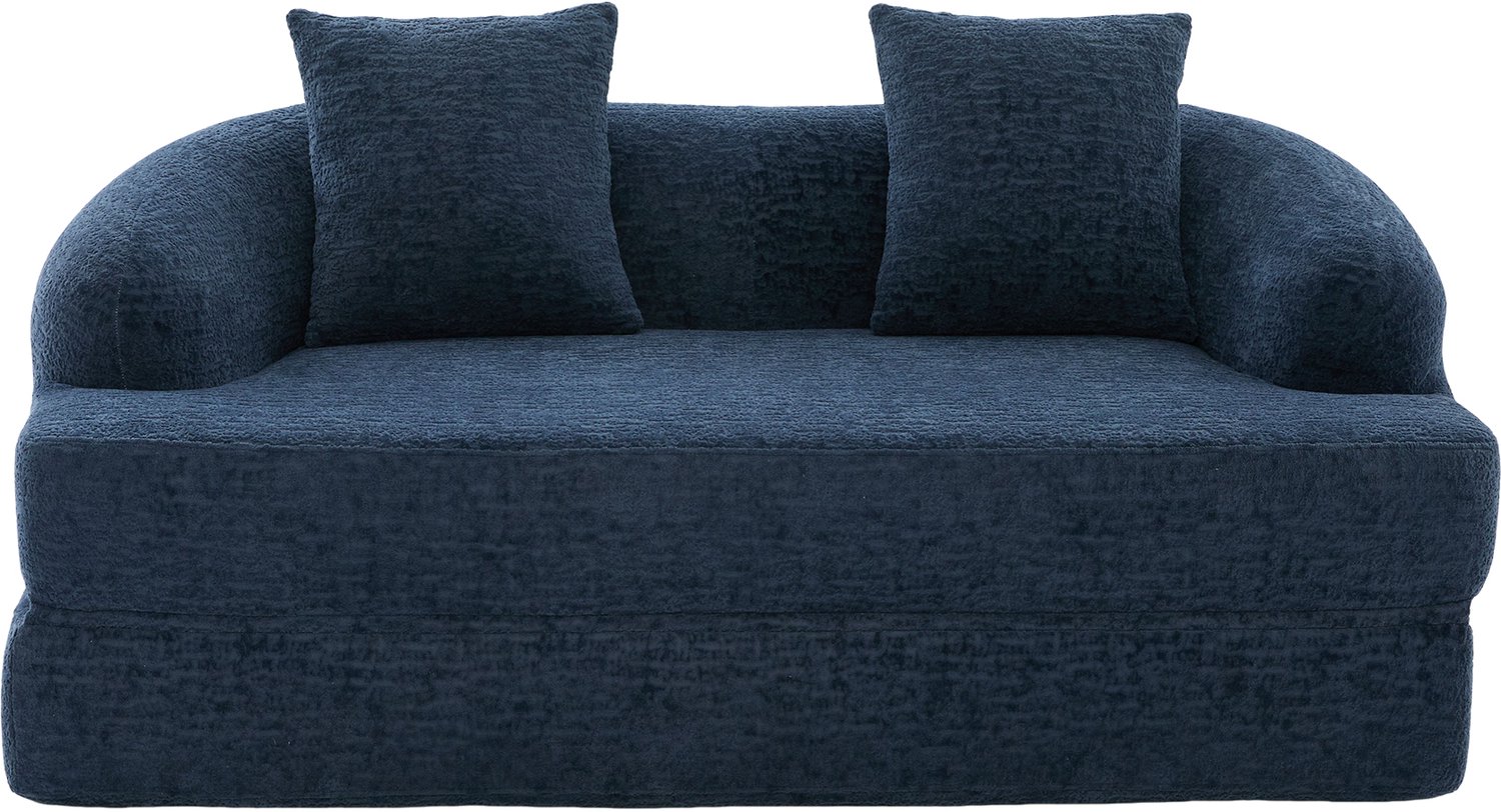 SONNENH 2-zits slaapbank met uitklapbare zitting en 2 losse kussens - Chenille - 157 cm - Marineblauw