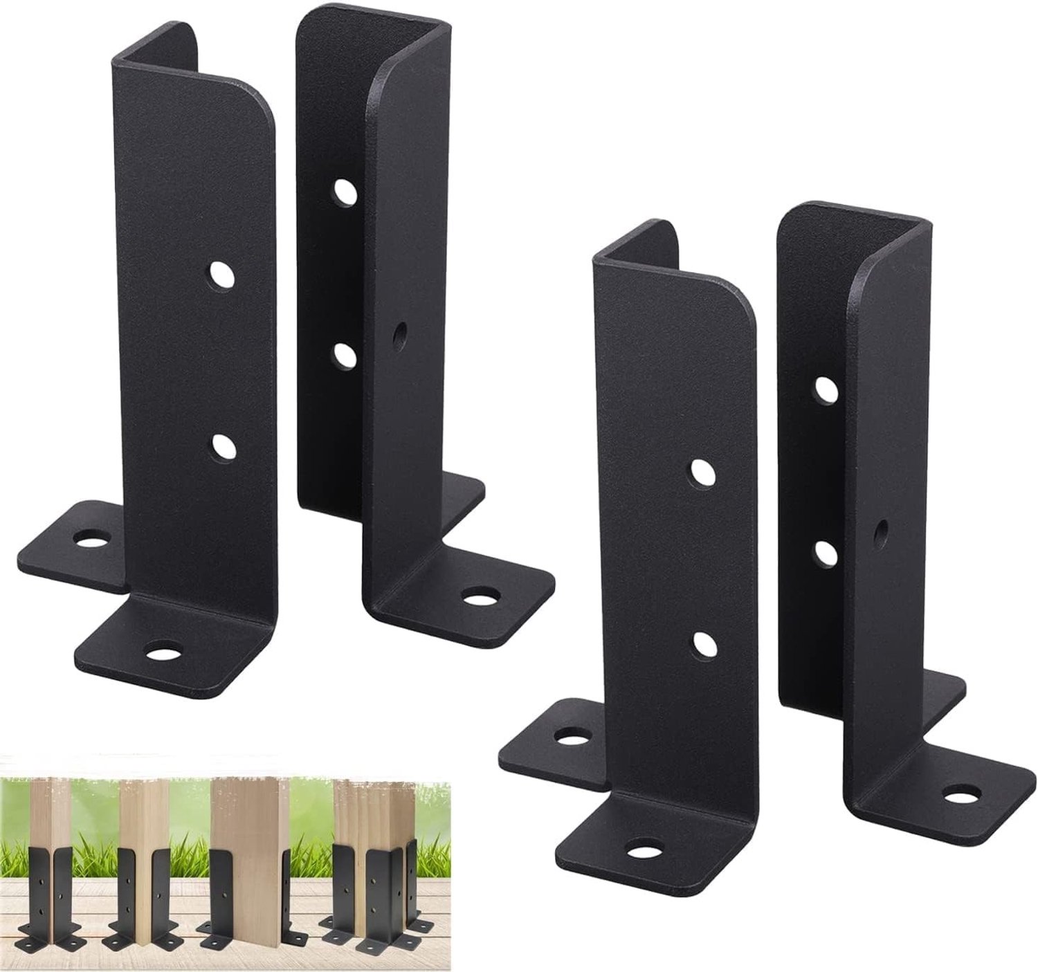 Verstelbare postankers voor houten palen - 4 stuks - Vierkante grondsluiting voor stevige omheining, zwart gepoedercoat