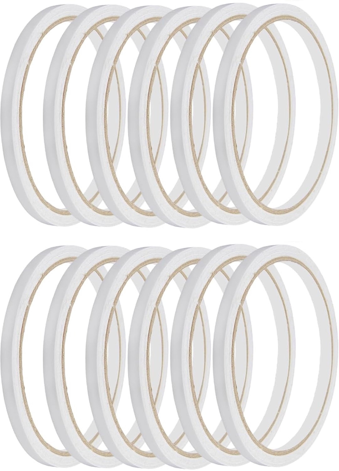 SnelShoppen - Dubbelzijdige Plakband, Dun, 12 Rollen, Zelfklevende Witte Tape voor Knutselen, Naaiwerk, Scrapbooking, Kaarten Maken, Cadeau Verpakken,