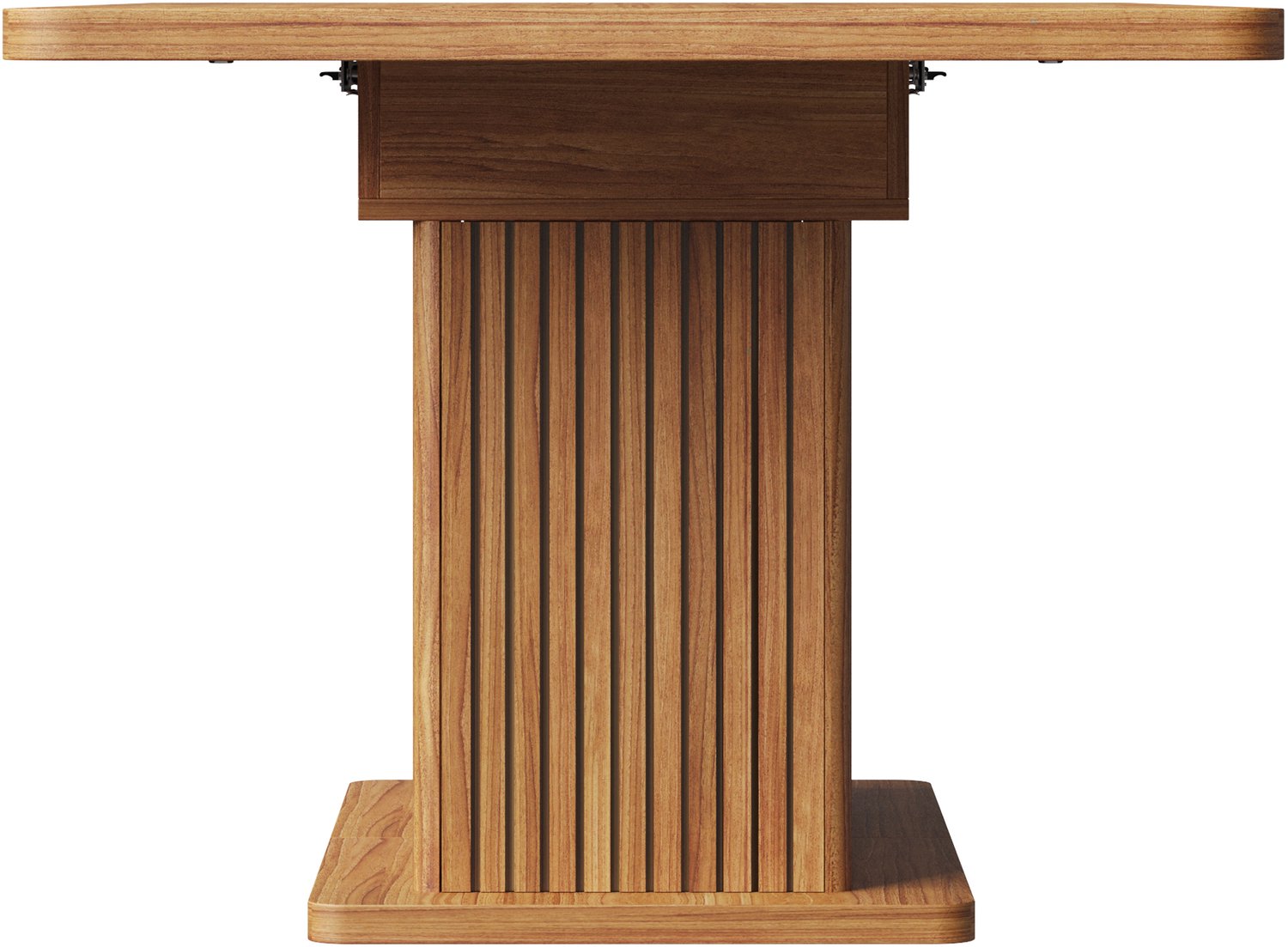 SONNENH Uitschuifbare eettafel met opbergkast en geribbelde deuren - Bruine houtlook - 120-160 x 80 cm