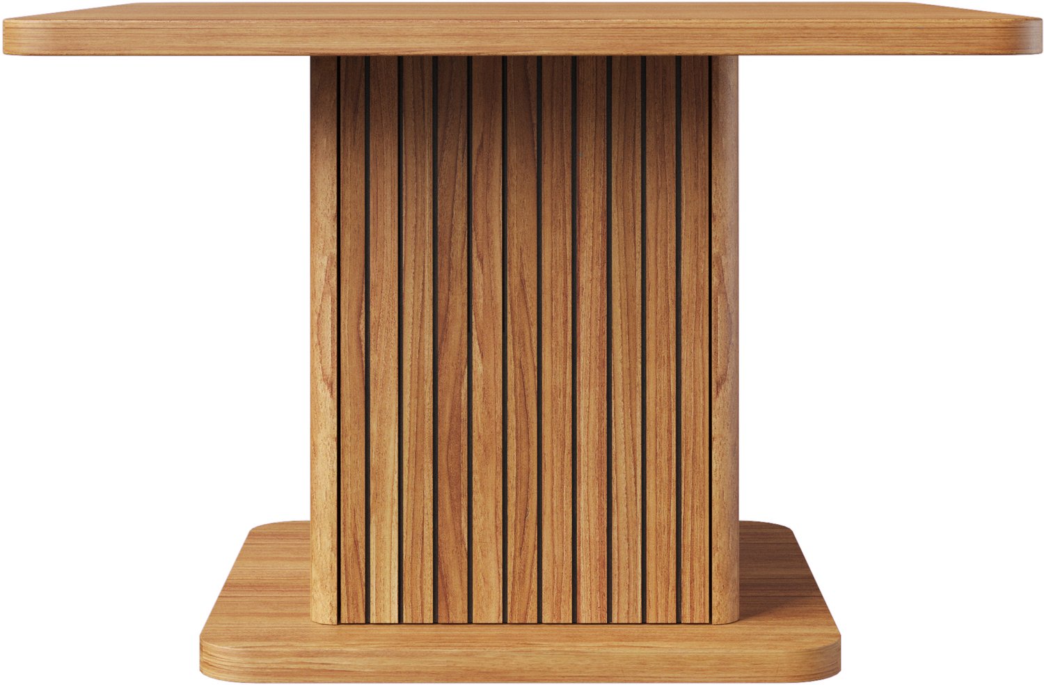 SONNENH Vierkante eettafel met opbergkast en geribbelde deuren - Bruine MDF houtlook - 80 x 80 cm