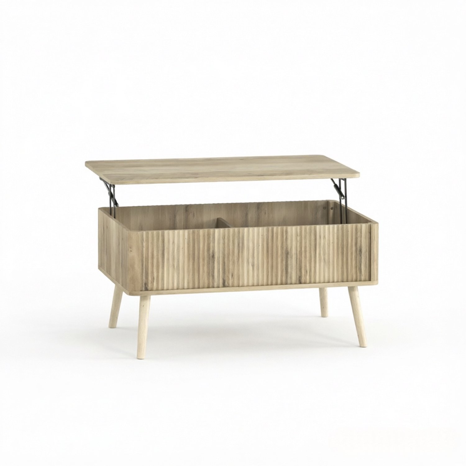 SONNENH Salontafel met liftblad en 2 opbergvakken - MDF in eikenlook en grenen poten - 91 x 56 cm