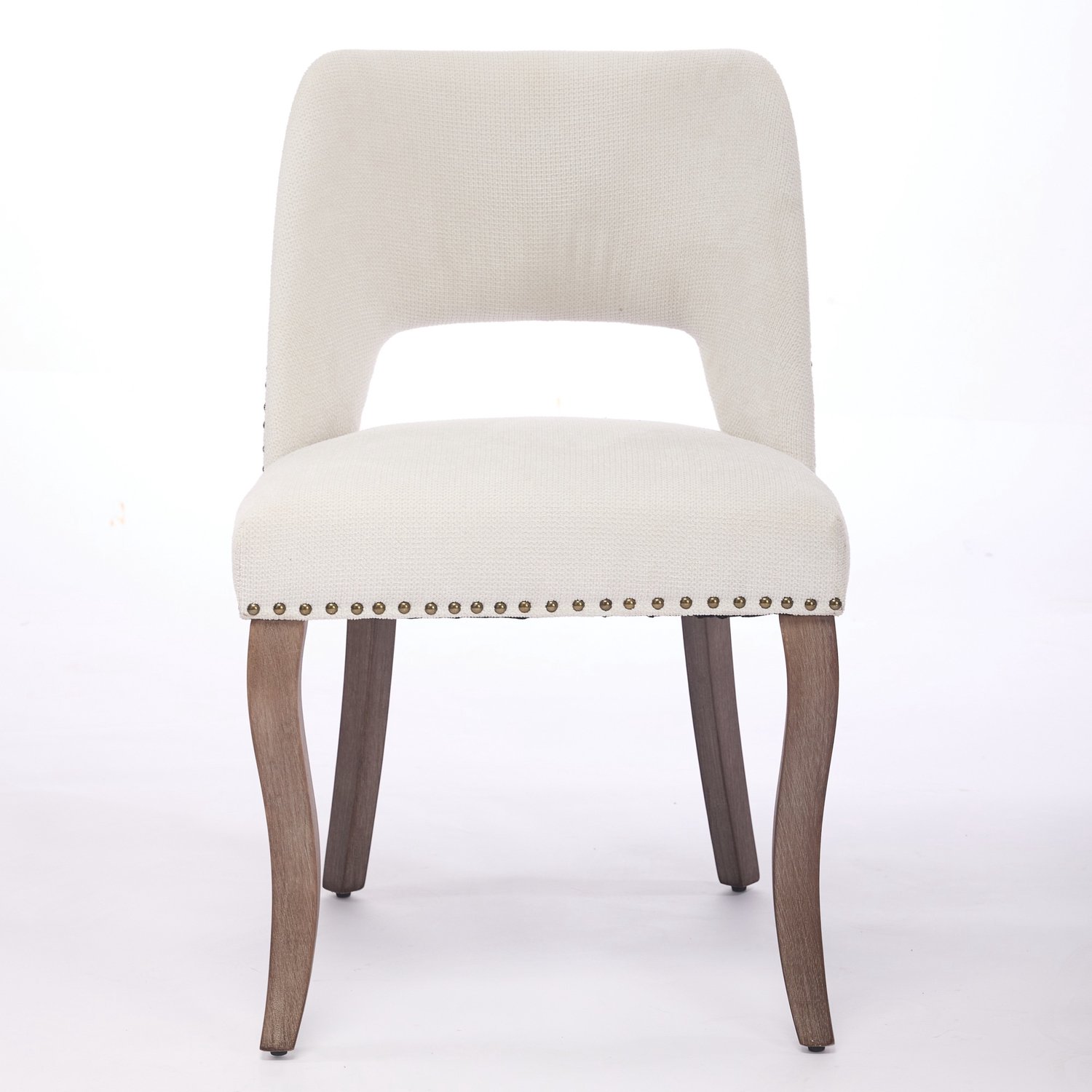 SONNENH Eetkamerstoelen set van 2 met beige chenille, open rug en gebogen houten poten Beige en bruin
