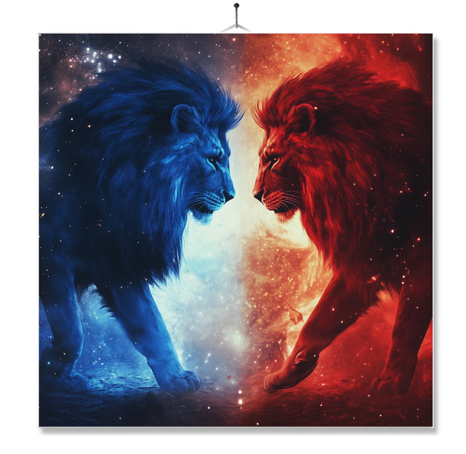 MC Living Tegel Met Opdruk | Ijs Vuur Leeuwen | Cadeau | Inclusief Geschenkdoos | Standaard | Ophangsysteem Multi-Color
