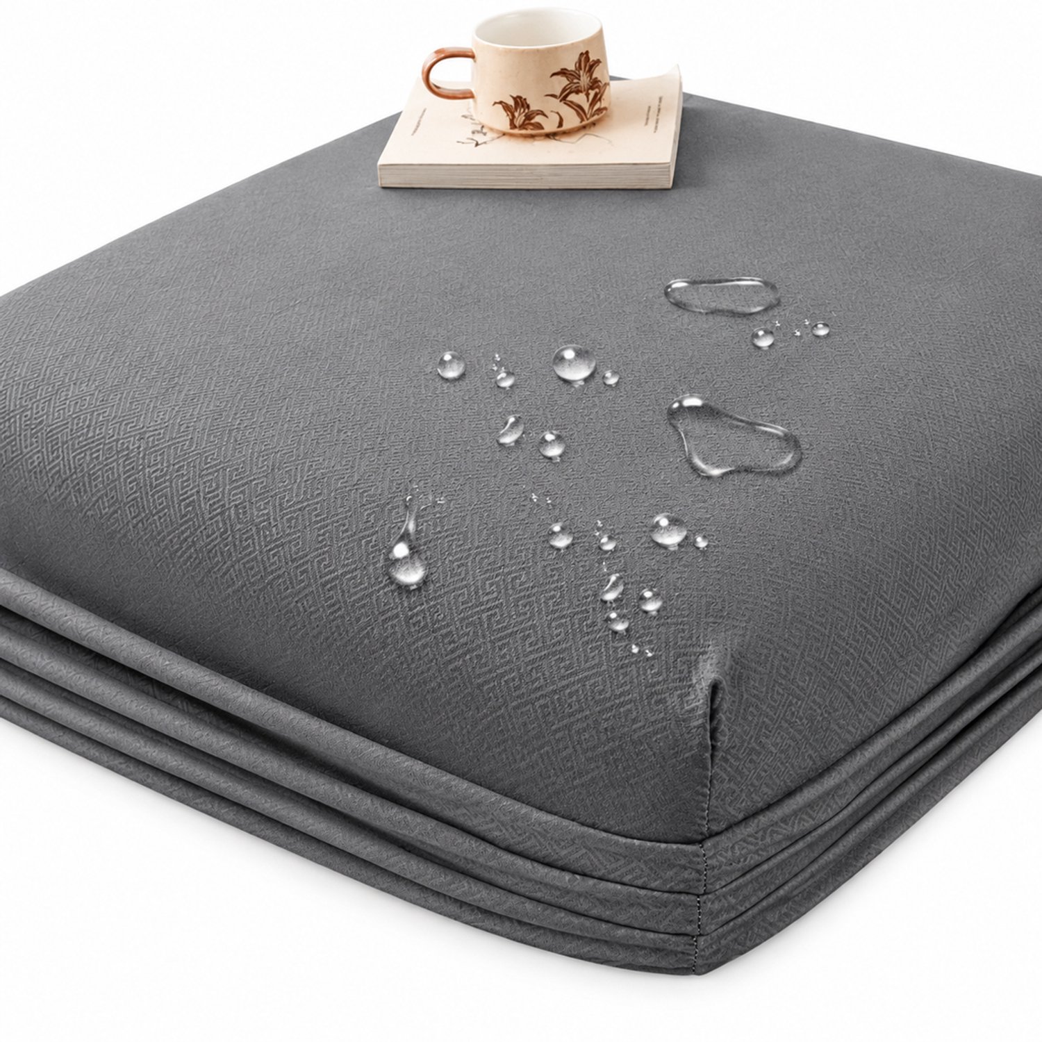 SWGOTA 3-delige set met waterdicht hoeslaken 153 x 203 cm en 2 kussenslopen, donkergrijs, geborstelde stof, voor matrassen tot 30 cm hoog