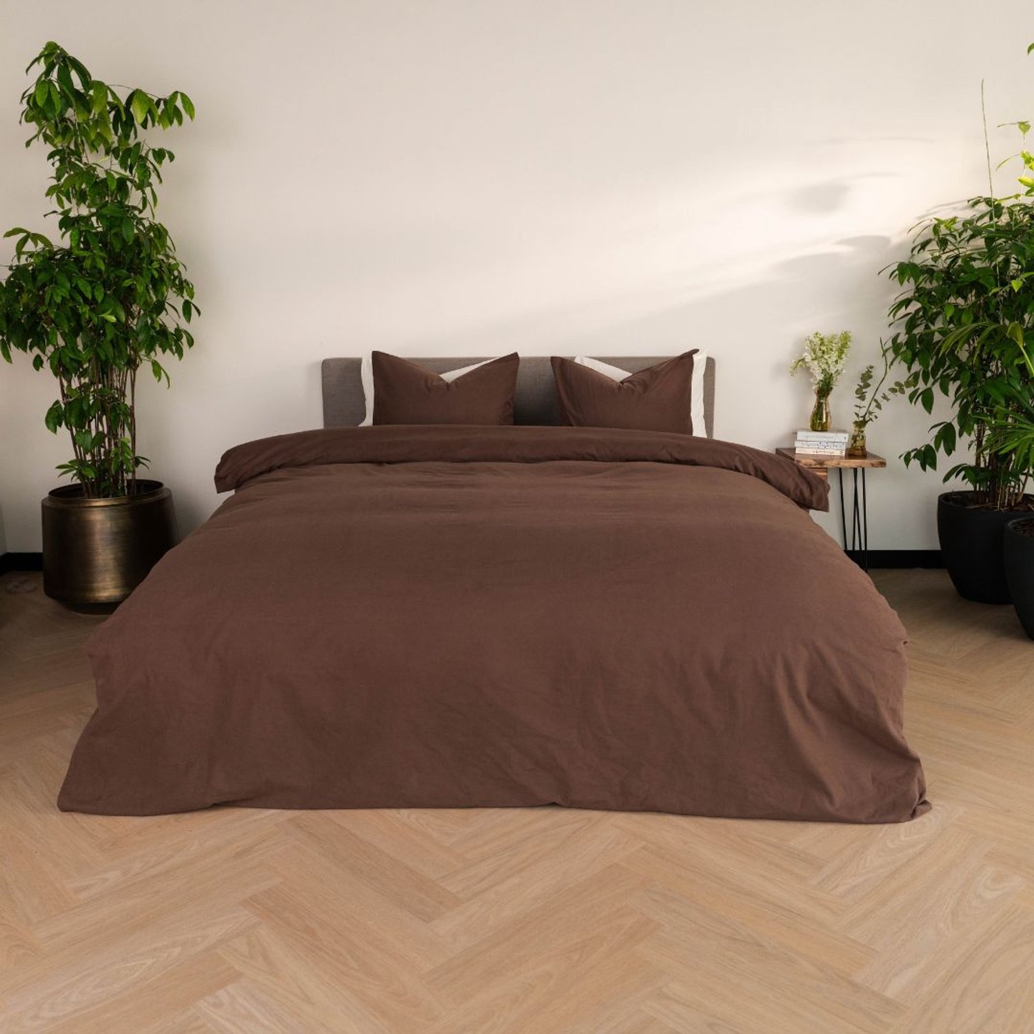 kayori Kiyu Dekbedovertrek Flanel - 200x200-220 + 2 slopen - Extra Zacht & Heerlijk Warm - Tweepersoons - Chocolade