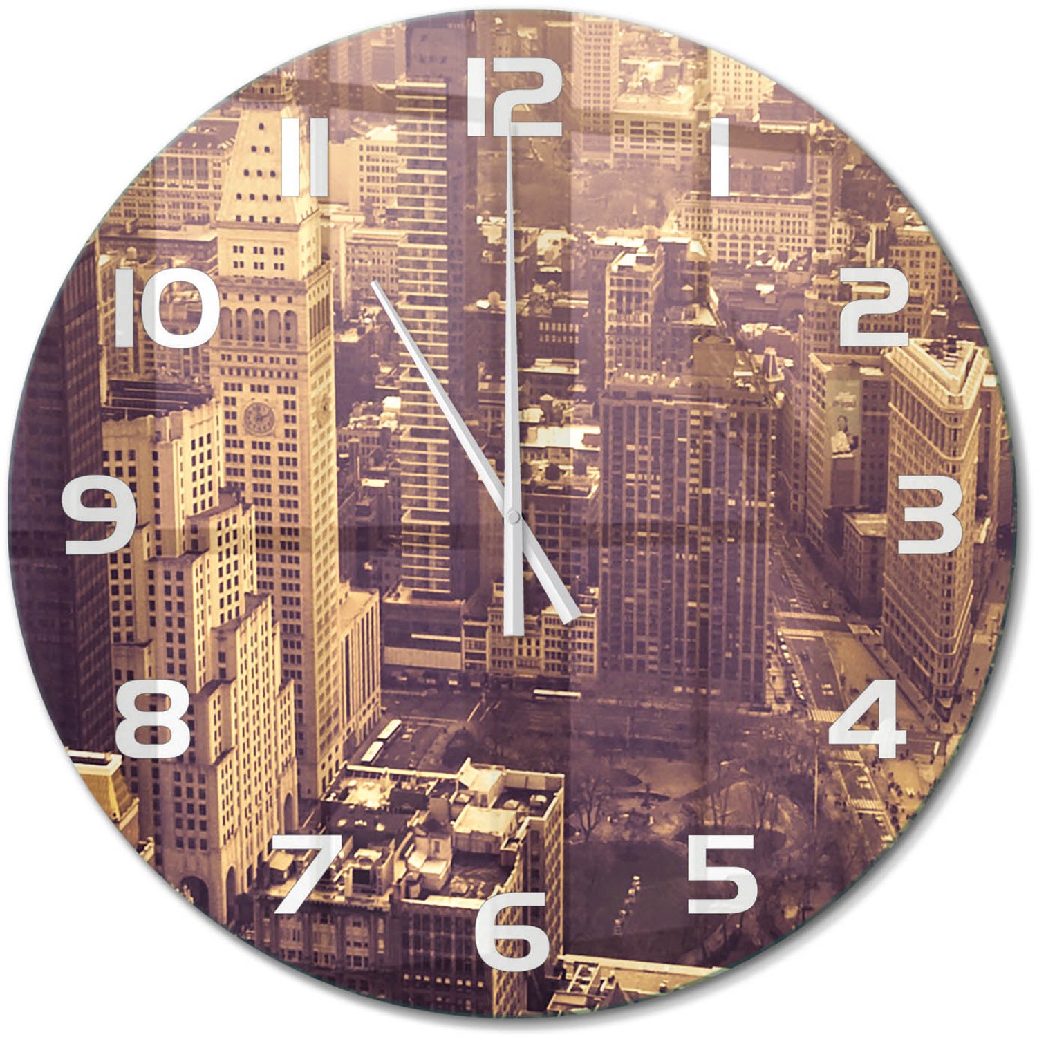 TULUP Wandklok - Manhattan, New York Moderne Wandklok Glas - fi60 cm - Geel Wandklok Glas Decoratie - Witte handen - Ronde Klok - Glazen Wandklok Design - Klok Glas Met Opdruk