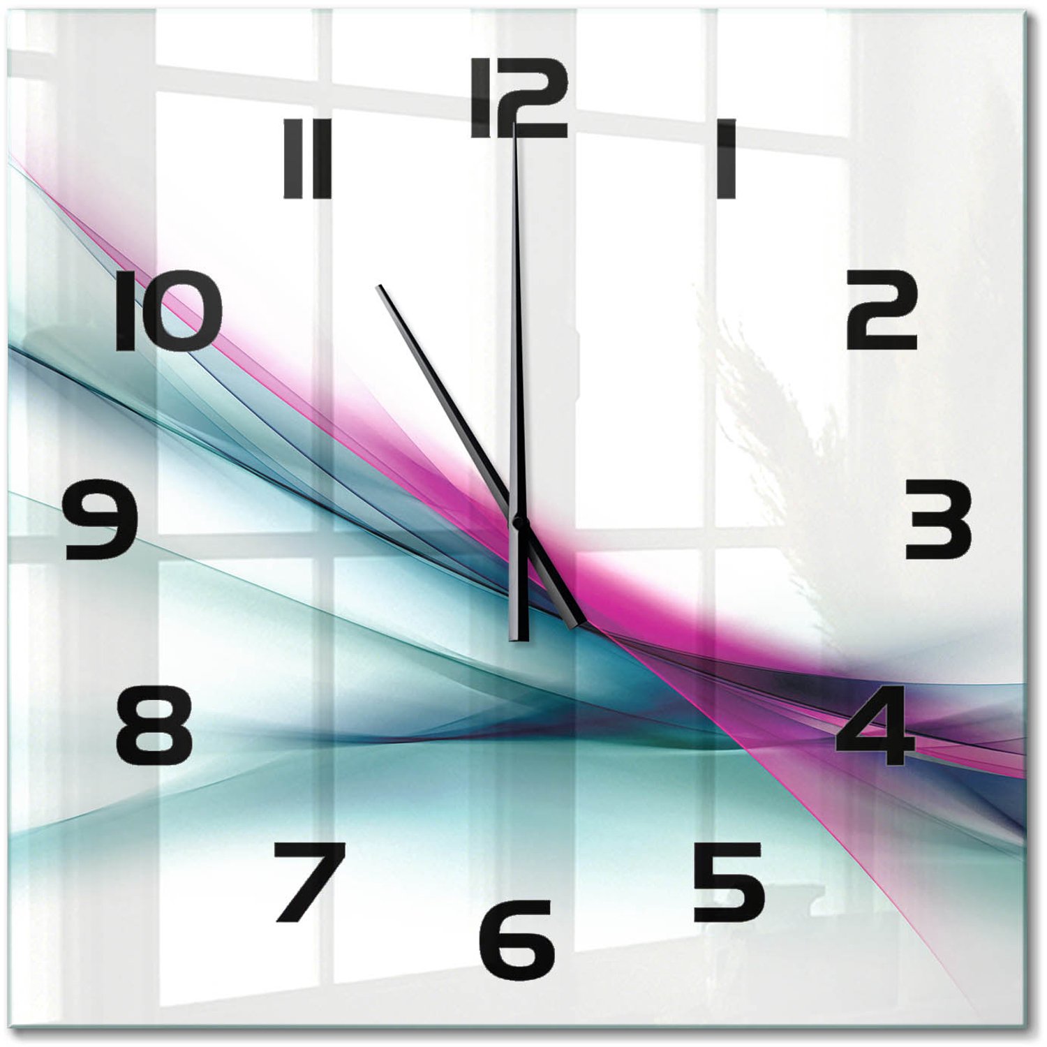 TULUP Wandklok - Golfabstractie Klok Glas Met Opdruk - 60x60 cm - Veelkleurig Moderne Wandklok Glas - Zwarte handen - Vierkante Klok - Decoratieve Glazen Klok - Glazen Wandklok Design