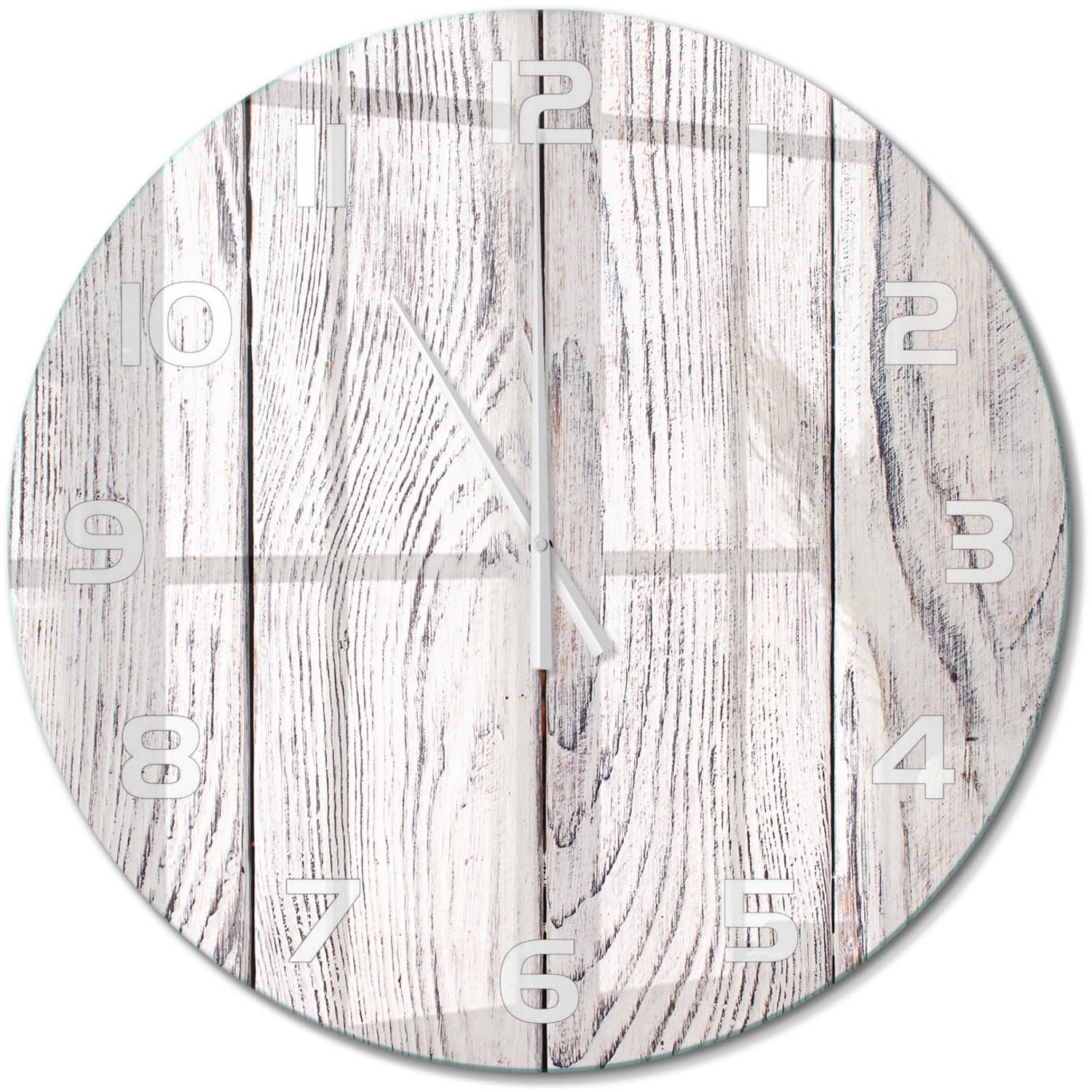 TULUP Wandklok - Houten muur Glazen Wandklok Design - fi60 cm - Beige Klok Glas Met Opdruk - Witte handen - Ronde Klok - Wandklok Glas Met Motief - Decoratieve Glazen Klok