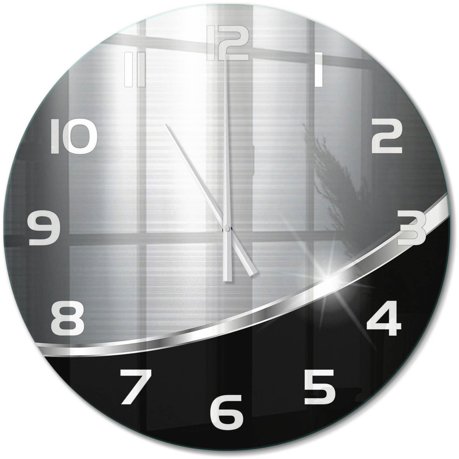 TULUP Wandklok - Metaalabstractie Klok Glas Met Opdruk - fi60 cm - Zilver Moderne Wandklok Glas - Witte handen - Ronde Klok - Decoratieve Glazen Klok - Glazen Wandklok Design