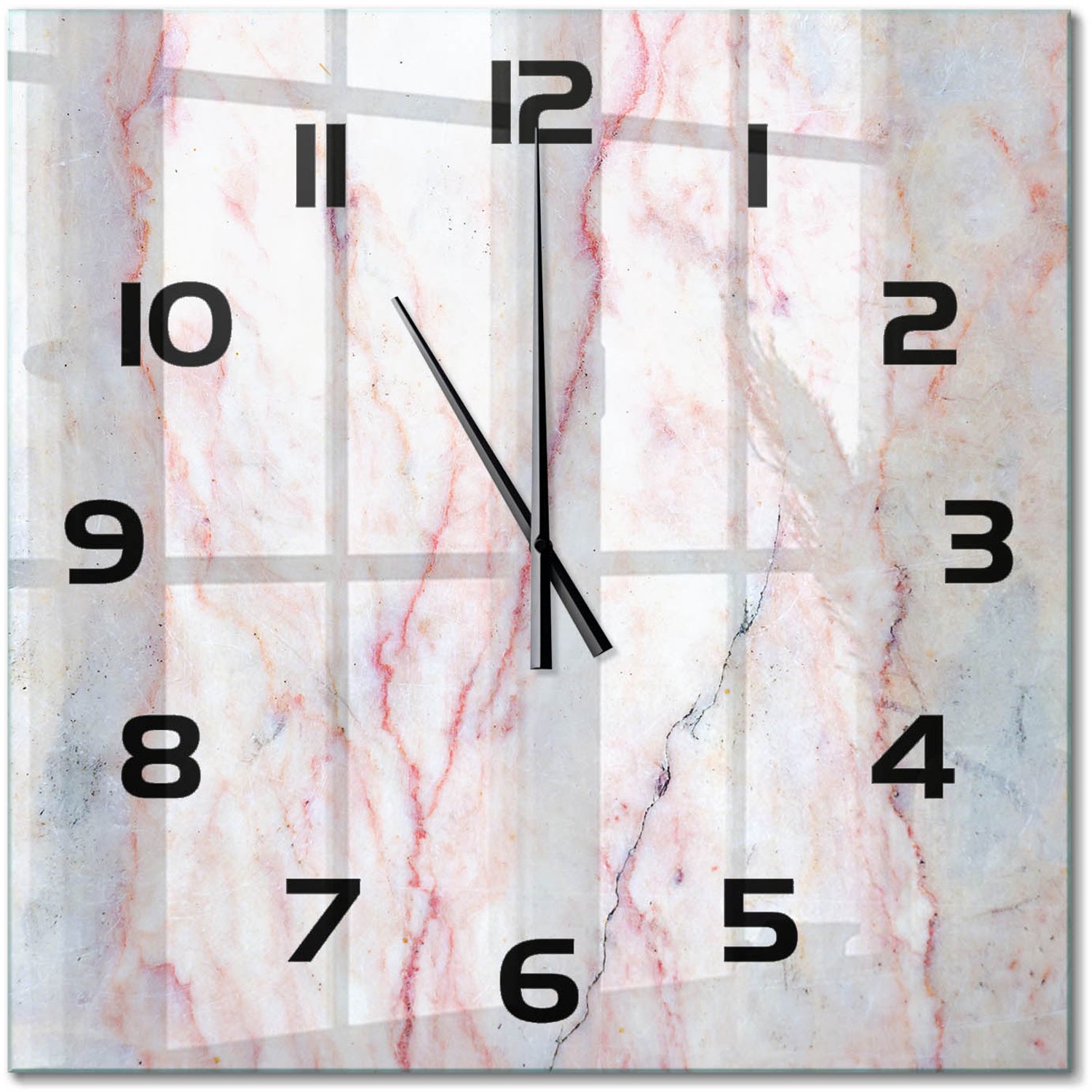 TULUP Wandklok - Marmer Gekleurde Glazen Klok - 60x60 cm - Beige Glazen Klok Met Print - Zwarte handen - Vierkante Klok - Moderne Wandklok Glas - Wandklok Glas Decoratie