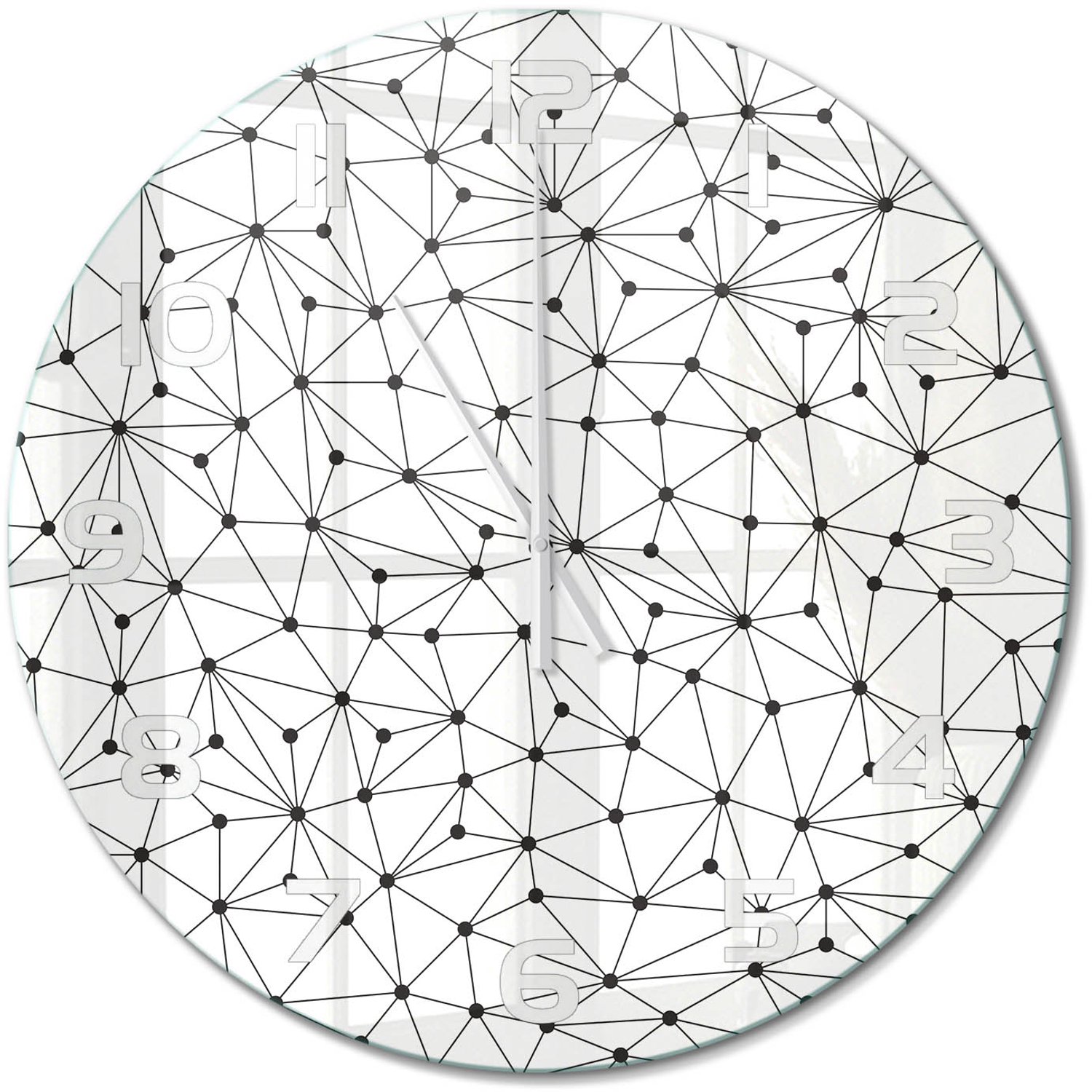 TULUP Wandklok - Lijnen en cirkels Glazen Wandklok Design - fi60 cm - Zwart-wit Klok Glas Met Opdruk - Witte handen - Ronde Klok - Wandklok Glas Met Motief - Decoratieve Glazen Klok