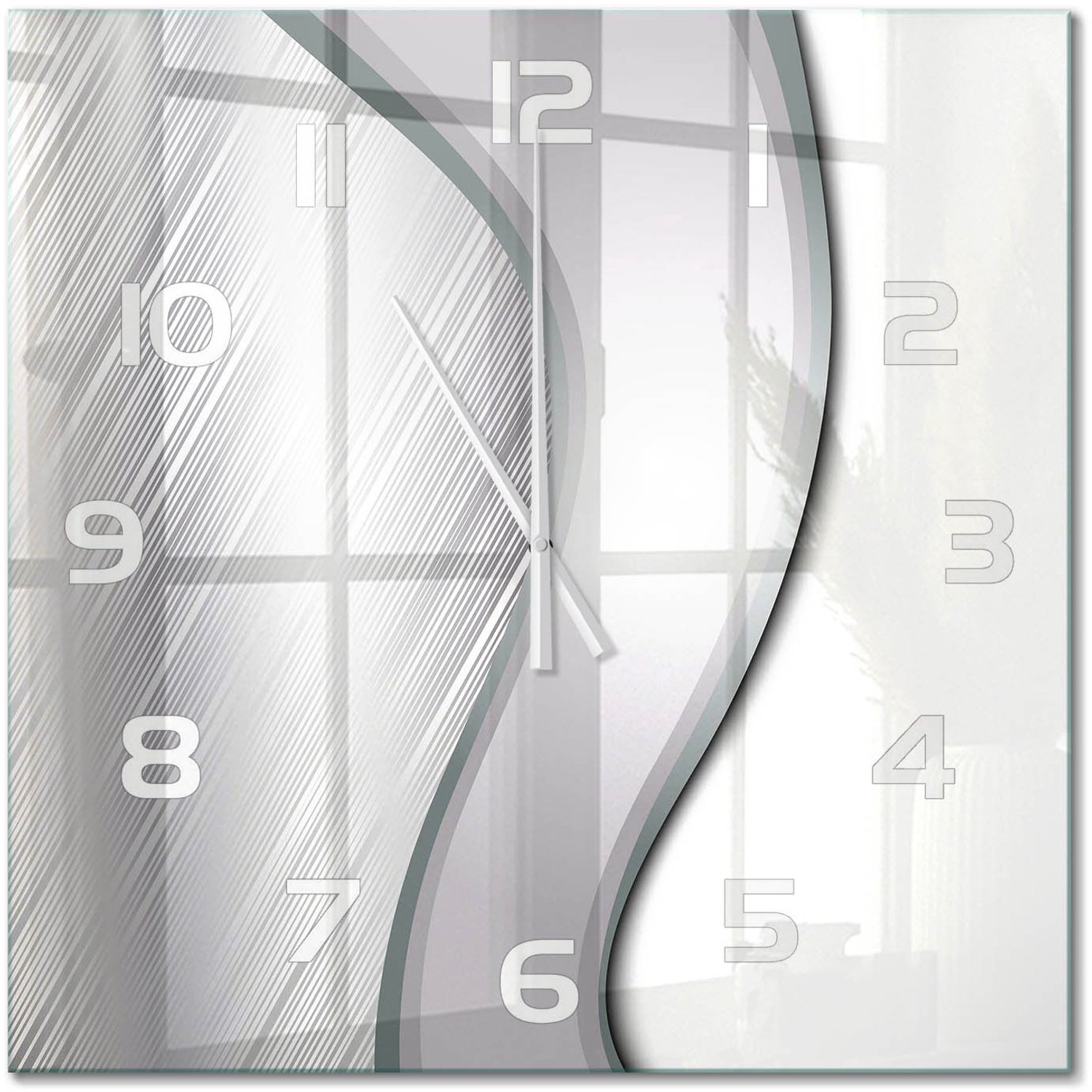 TULUP Wandklok - Metaalabstractie Moderne Wandklok Glas - 60x60 cm - Zilver Wandklok Glas Decoratie - Witte handen - Vierkante Klok - Glazen Wandklok Design - Klok Glas Met Opdruk