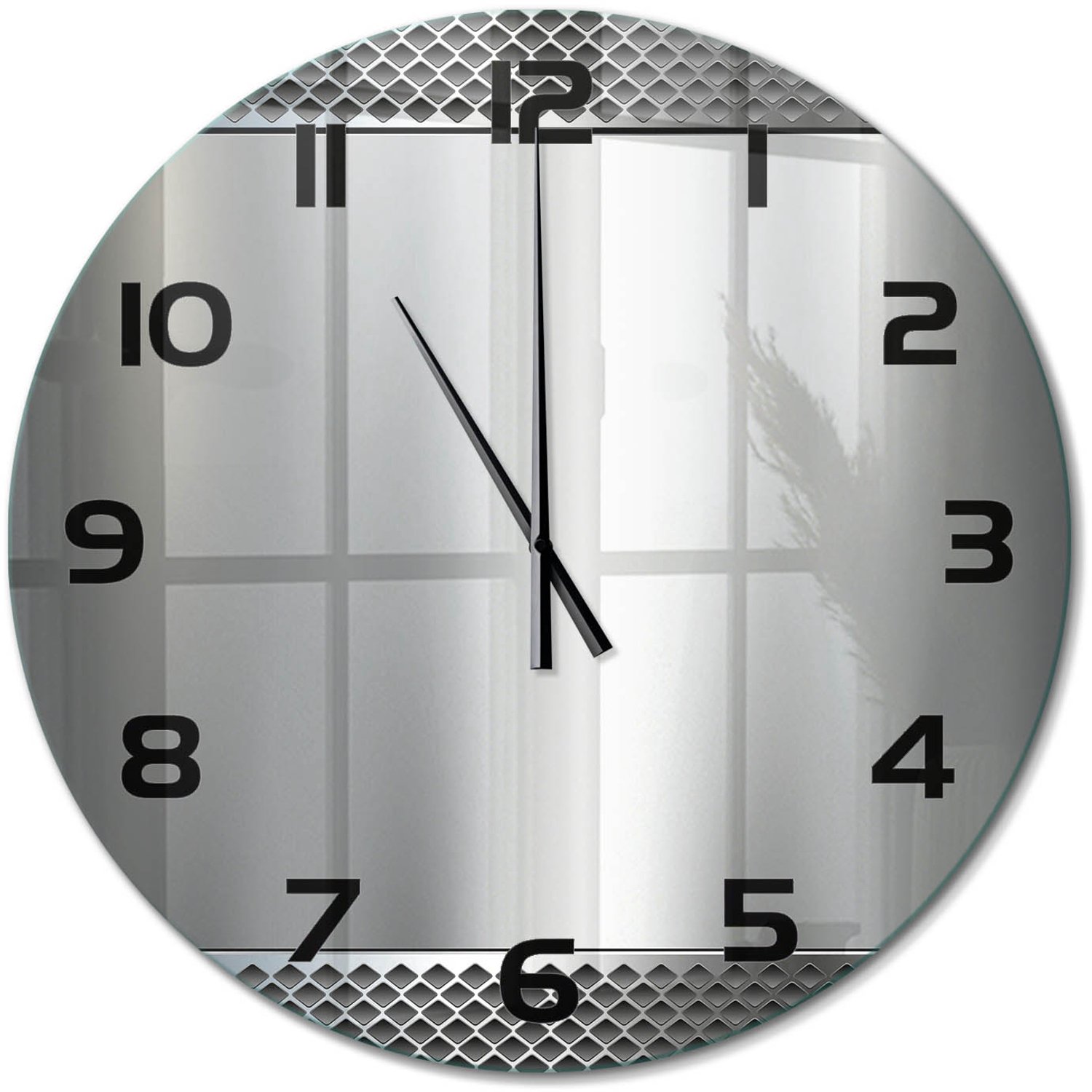TULUP Wandklok - Metalen achtergrond Klok Glas Met Opdruk - fi60 cm - Zilver Moderne Wandklok Glas - Zwarte handen - Ronde Klok - Decoratieve Glazen Klok - Glazen Wandklok Design