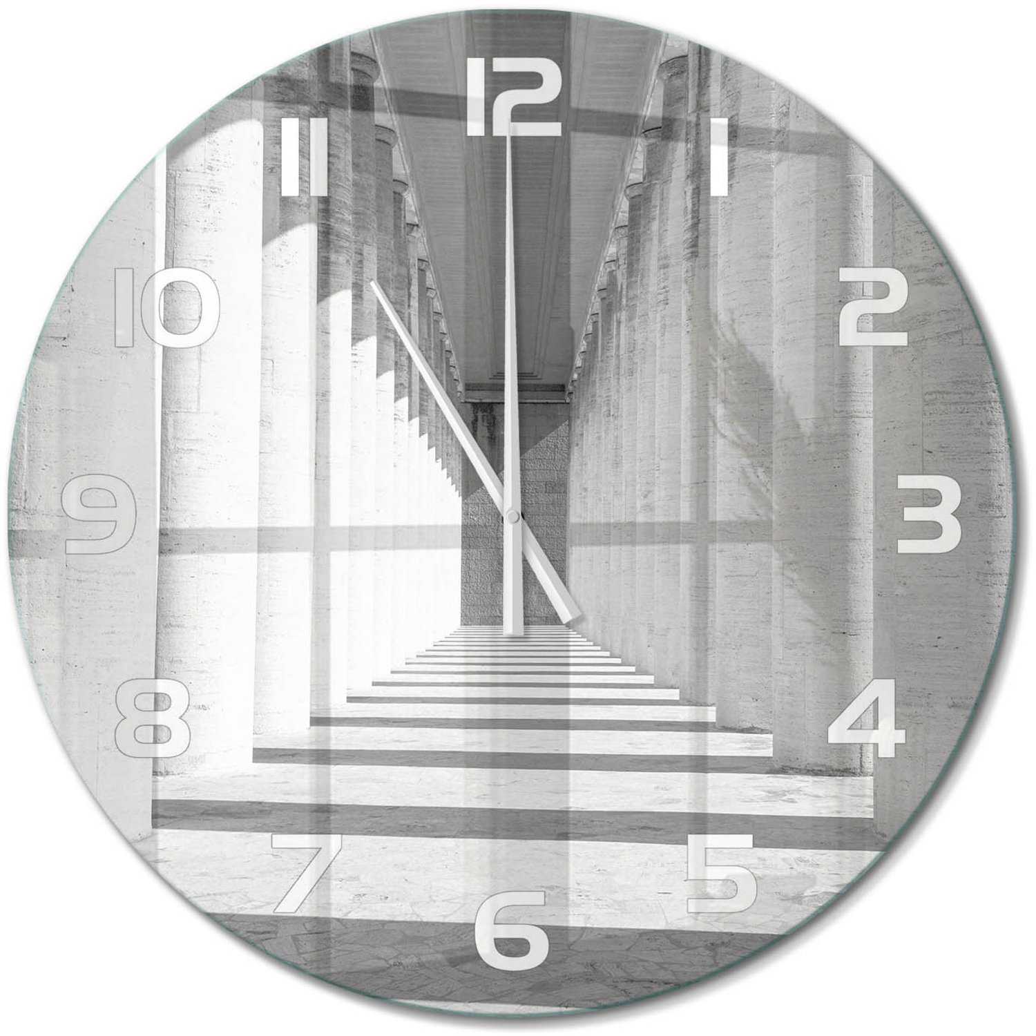 TULUP Wandklok - Hal Glazen Klok Met Print - fi60 cm - Grijs Wandklok Glas Met Motief - Witte handen - Ronde Klok - Wandklok Glas Decoratie - Gekleurde Glazen Klok
