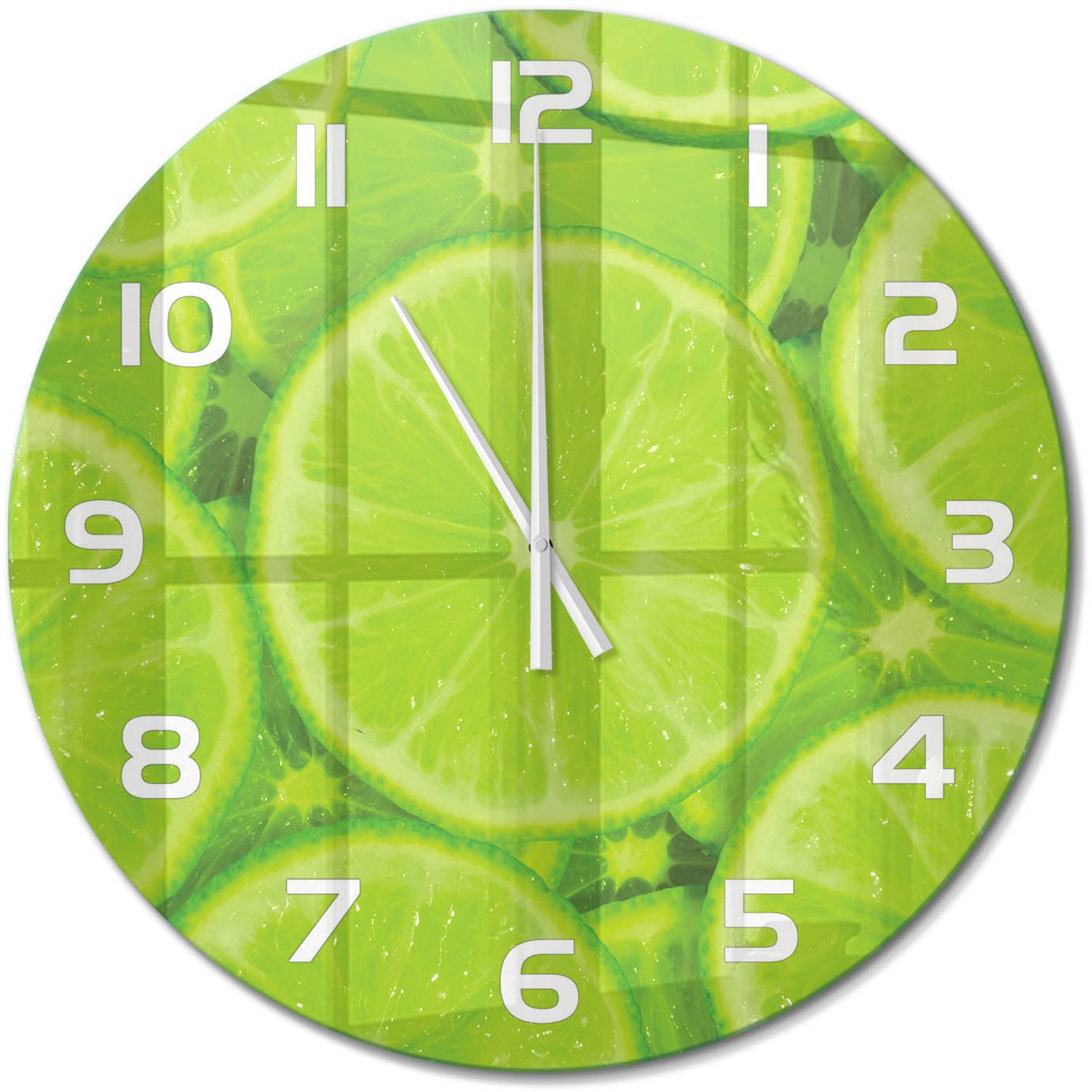 TULUP Wandklok - Limoenen Glazen Wandklok Design - fi60 cm - Groente Klok Glas Met Opdruk - Witte handen - Ronde Klok - Wandklok Glas Met Motief - Decoratieve Glazen Klok