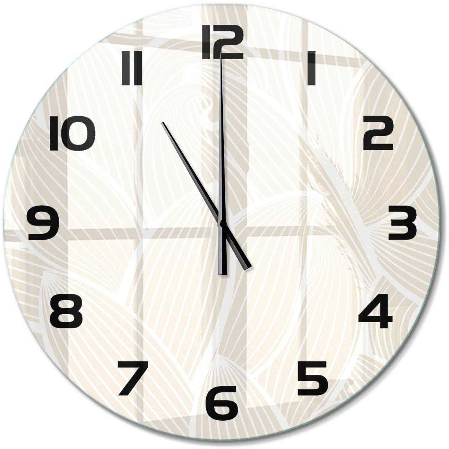 TULUP Wandklok - Bladpatroon Glazen Klok Met Print - fi60 cm - Beige Wandklok Glas Met Motief - Zwarte handen - Ronde Klok - Wandklok Glas Decoratie - Gekleurde Glazen Klok
