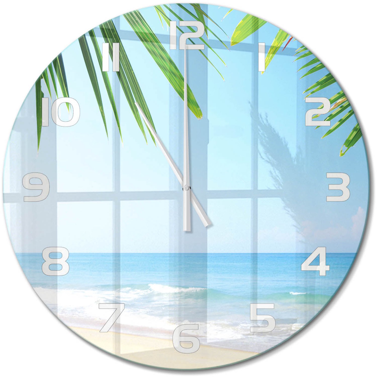 TULUP Wandklok - Tropisch strand Glazen Wandklok Design - fi60 cm - Groente Klok Glas Met Opdruk - Witte handen - Ronde Klok - Wandklok Glas Met Motief - Decoratieve Glazen Klok