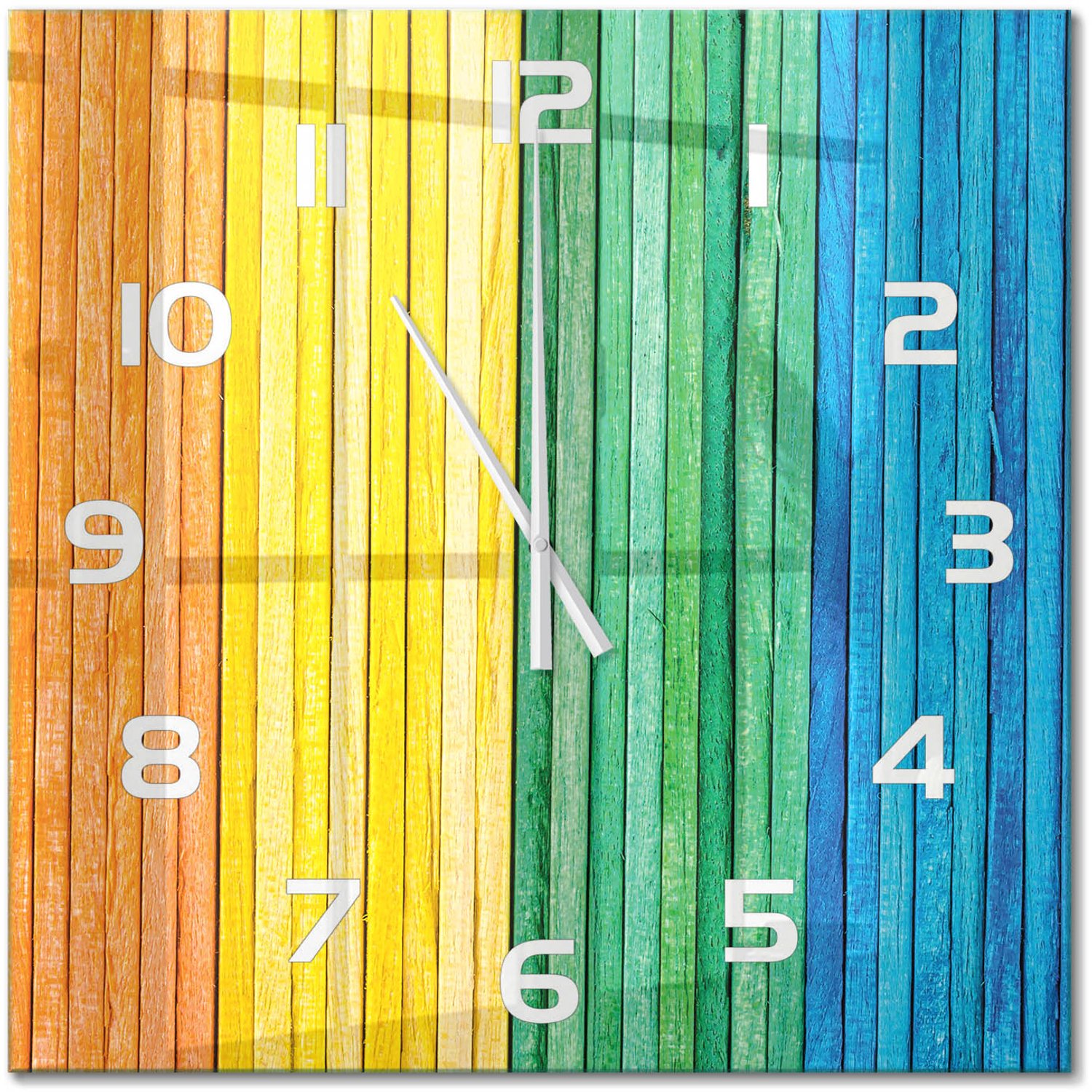 TULUP Wandklok - Kleurrijke strepen Wandklok Glas Met Motief - 60x60 cm - Veelkleurig Decoratieve Glazen Klok - Witte handen - Vierkante Klok - Gekleurde Glazen Klok - Glazen Klok Met Print