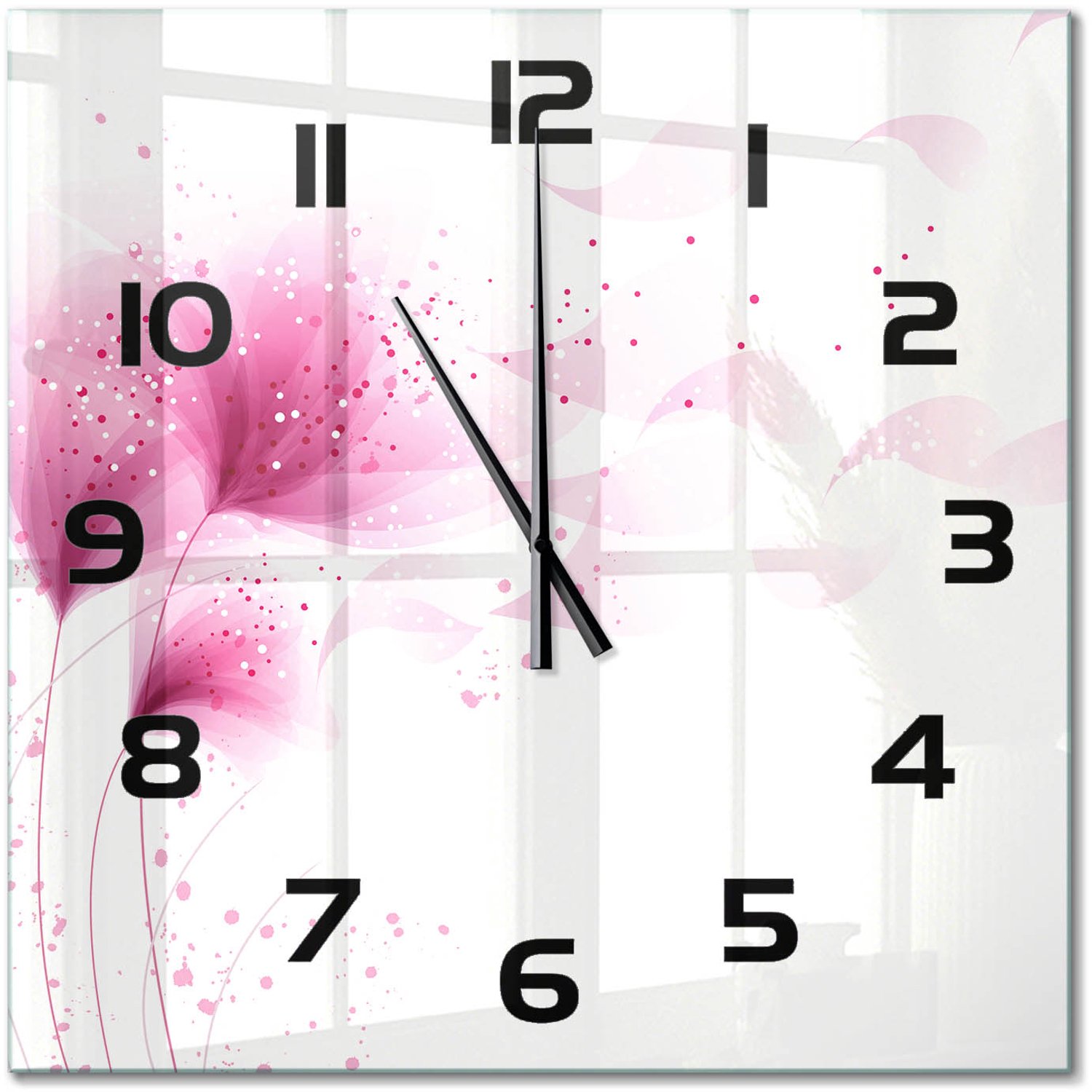 TULUP Wandklok - Roze bloem Wandklok Glas Met Motief - 60x60 cm - Roze Decoratieve Glazen Klok - Zwarte handen - Vierkante Klok - Gekleurde Glazen Klok - Glazen Klok Met Print